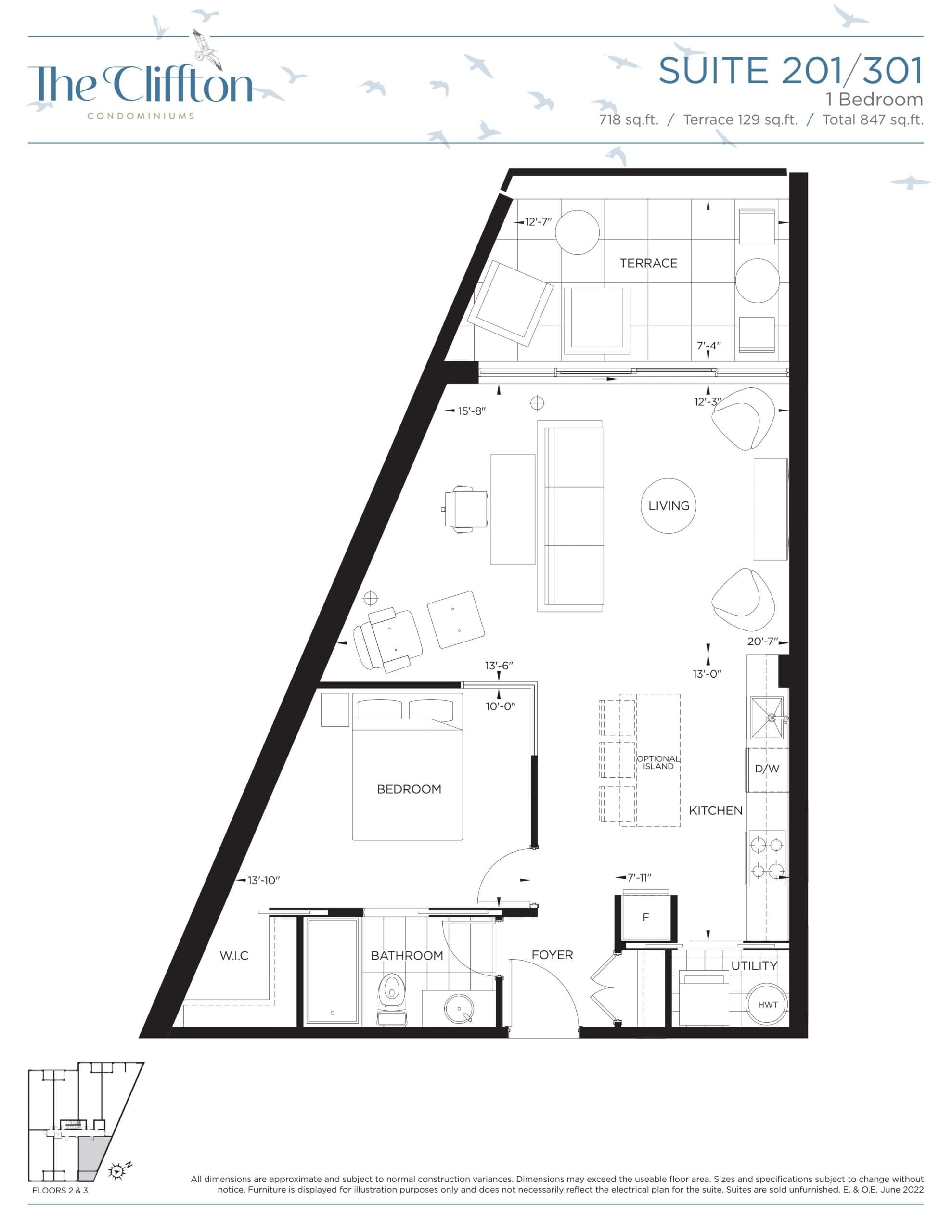 Suite 201/301 Floor Plan at The Cliffton Condos - 718 sq.ft