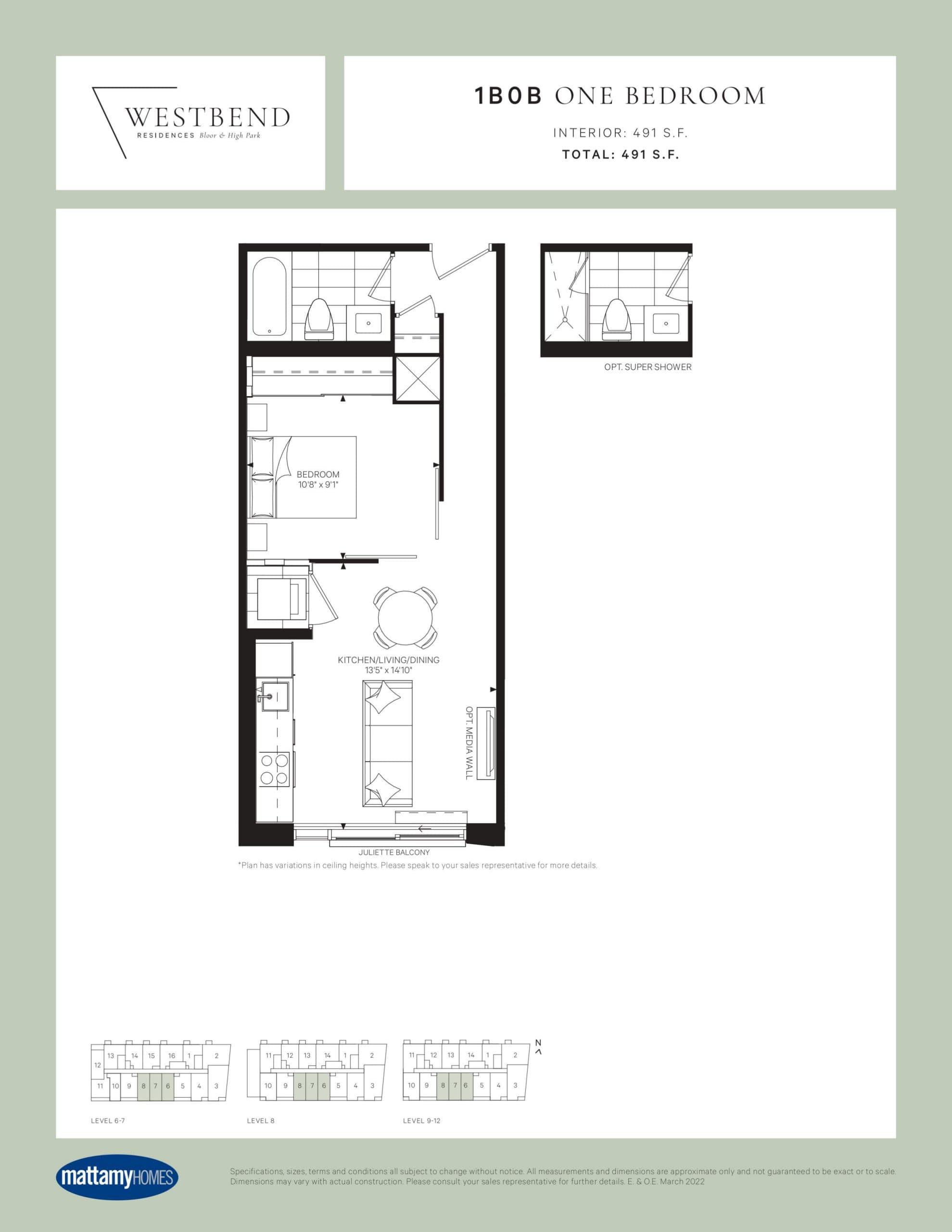 1B0B Floor Plan at Westbend Residences Condos - 491 sq.ft