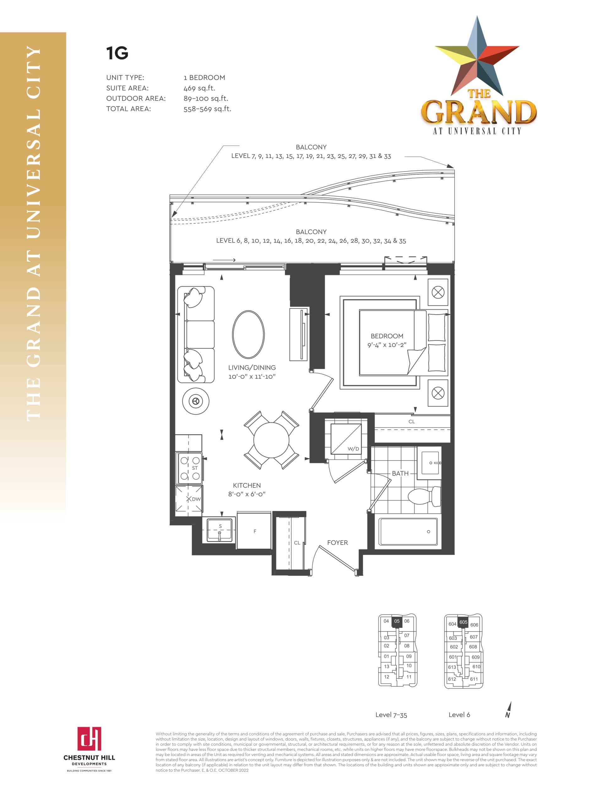 1G Floor Plan at The Grand at Universal City Condos - 469 sq.ft