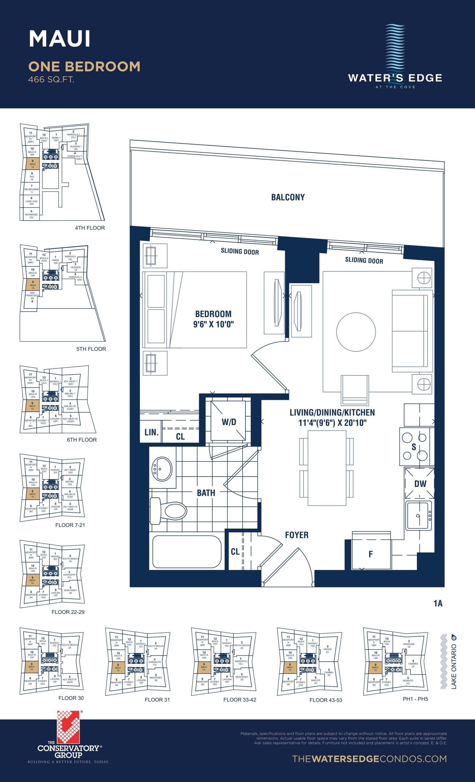 Maui Floor Plan at Water's Edge at the Cove Condos - 466 sq.ft