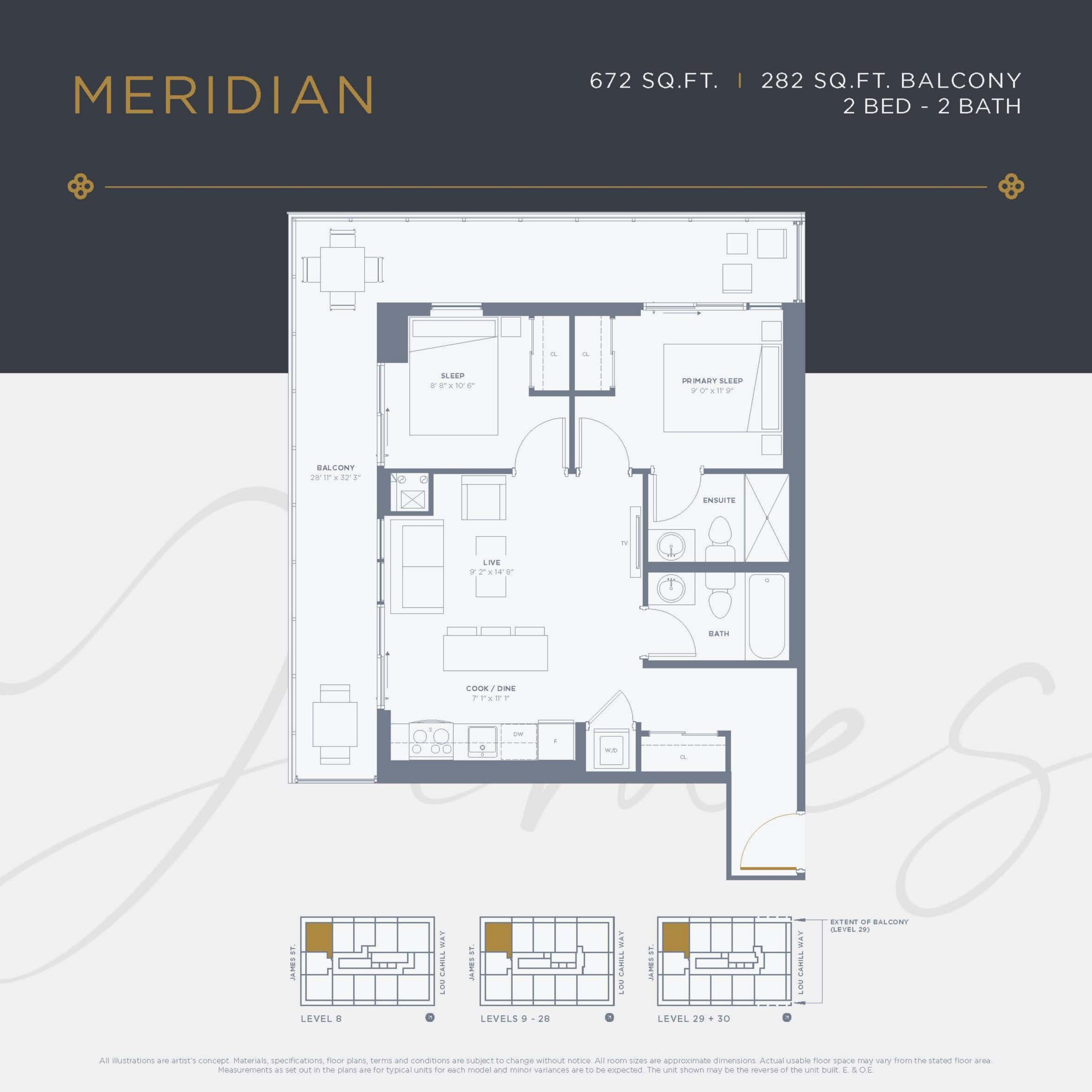 Meridian Floor Plan at 88 James Urban Condos - 672 sq.ft