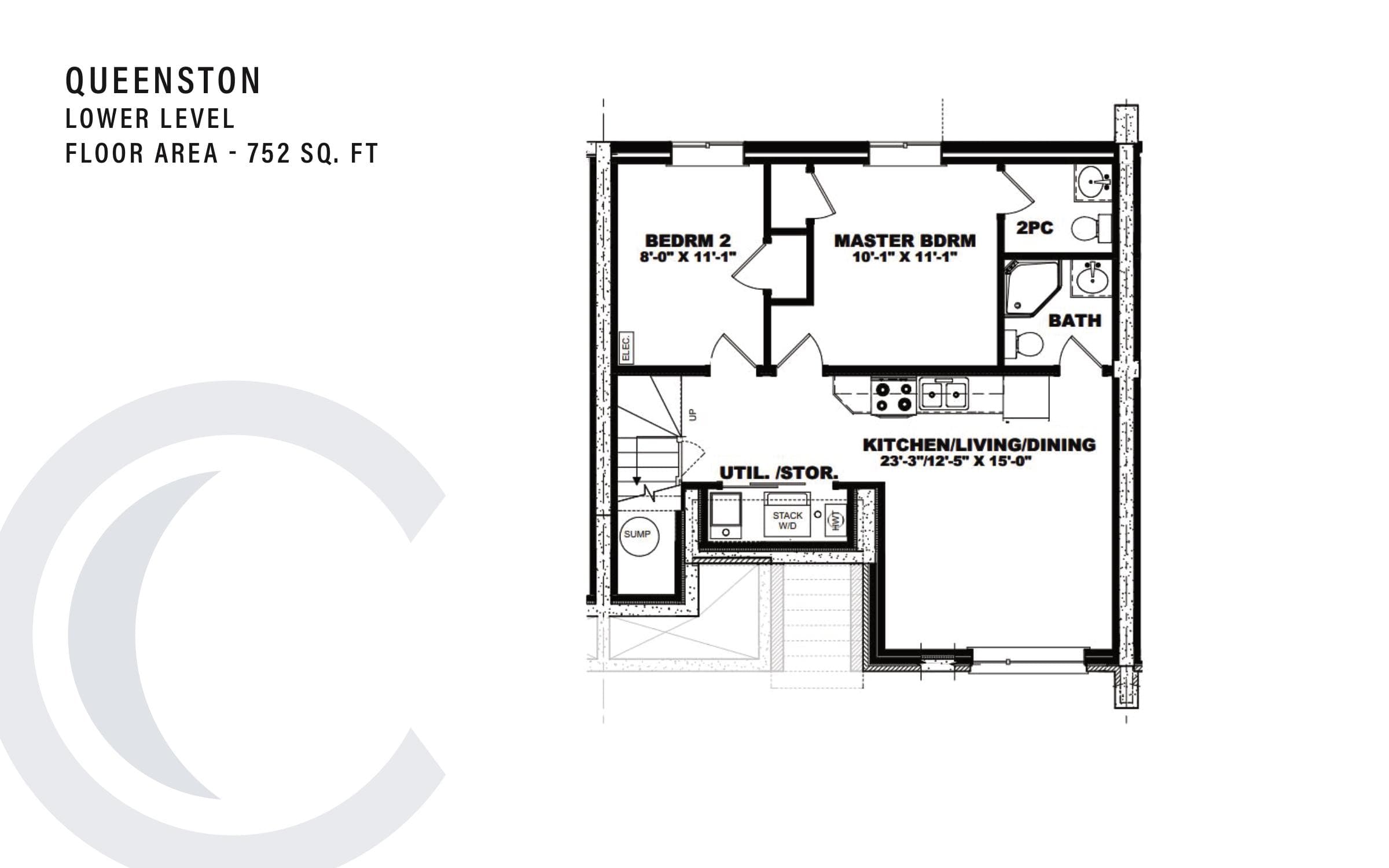 Queenston (Lower Level) Floor Plan at Clifton Modern Towns - 752 sq.ft