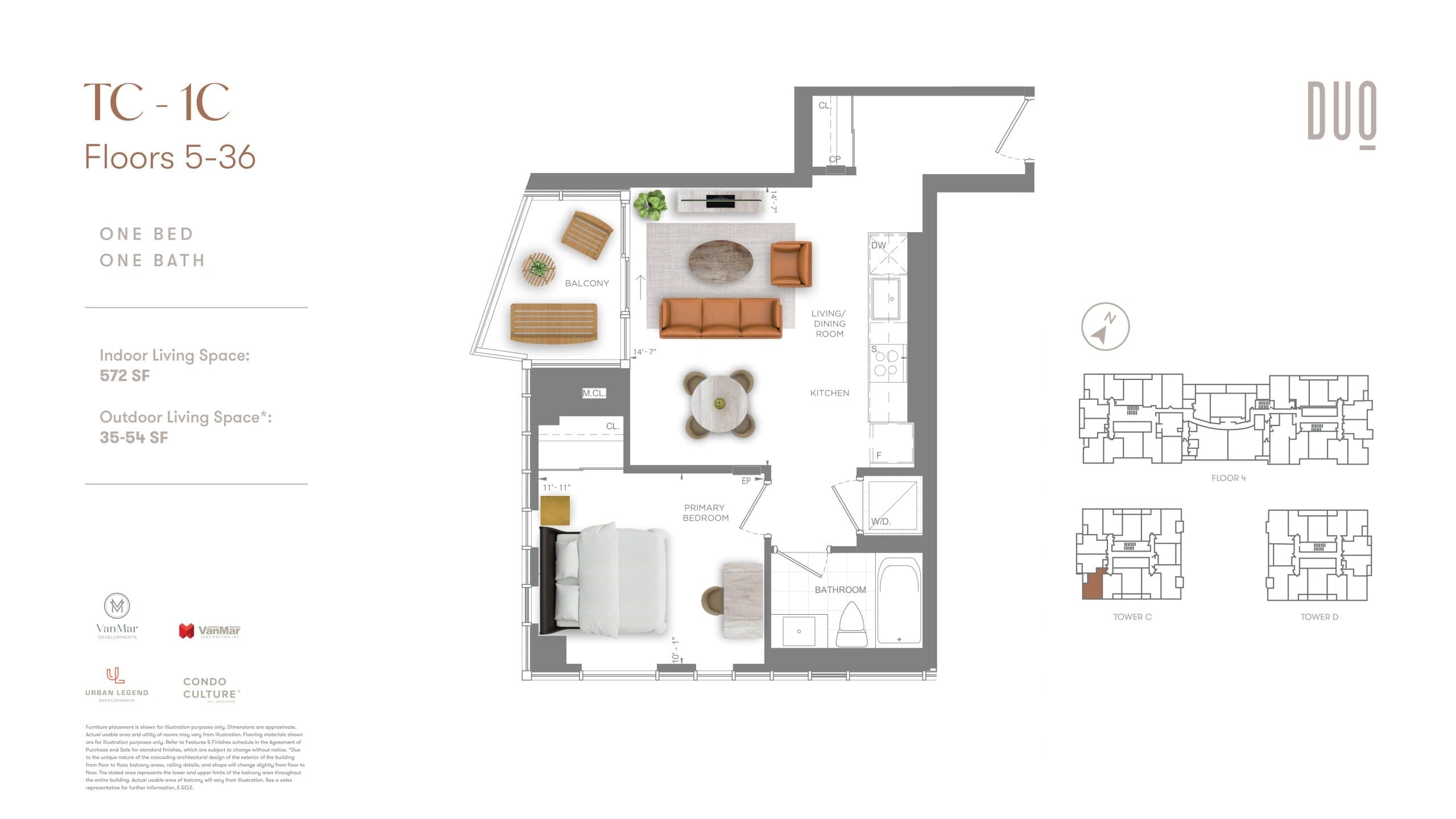 TC-1C Floor Plan at DUO Tower 3 at Station Park Condos - 572 sq.ft