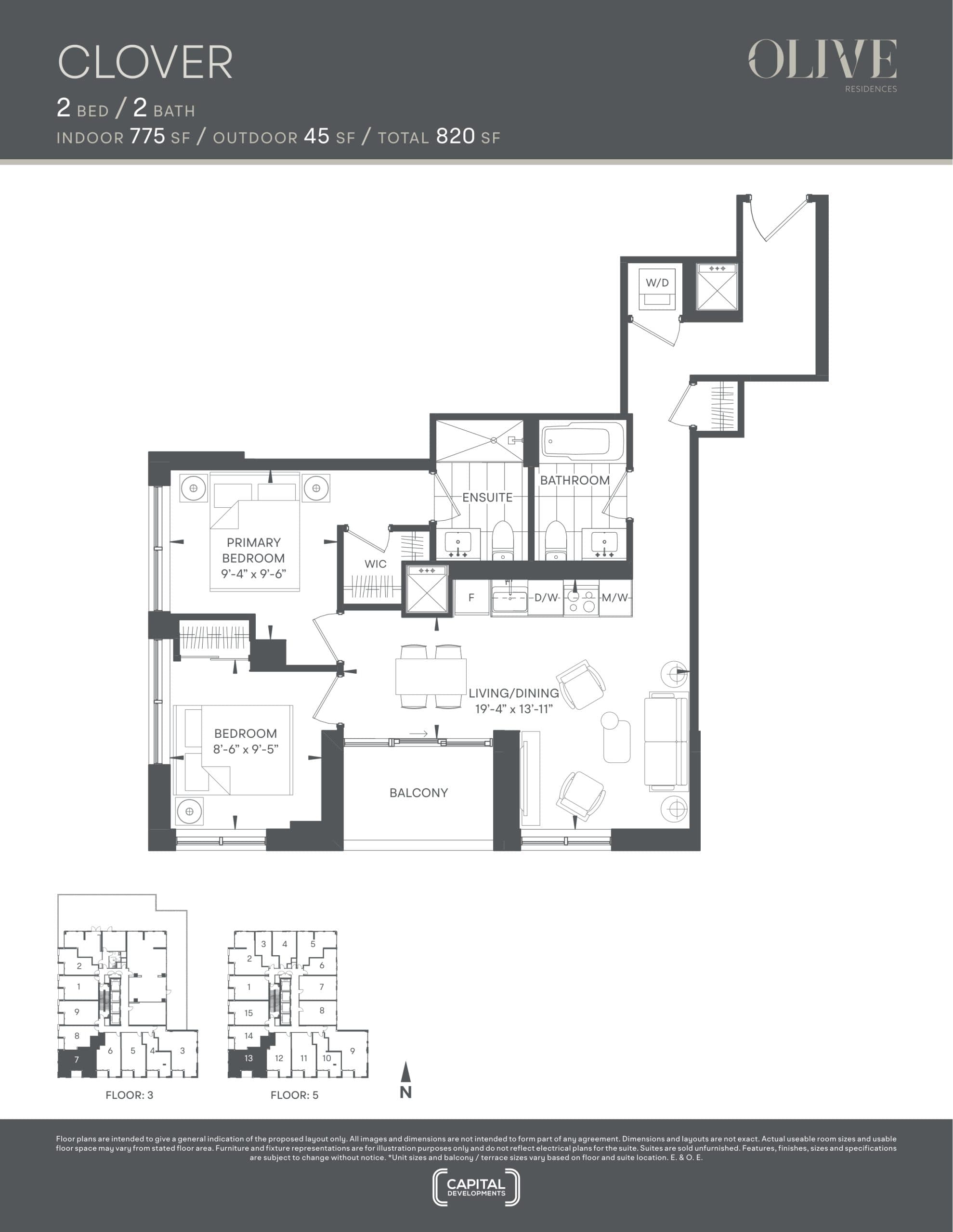 Clover Floor Plan at Olive Residences Condos - 775 sq.ft