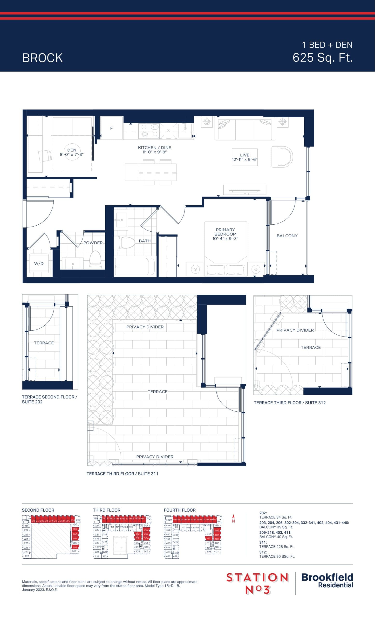 Brock Floor Plan at Station No. 3 Condos - 625 sq.ft