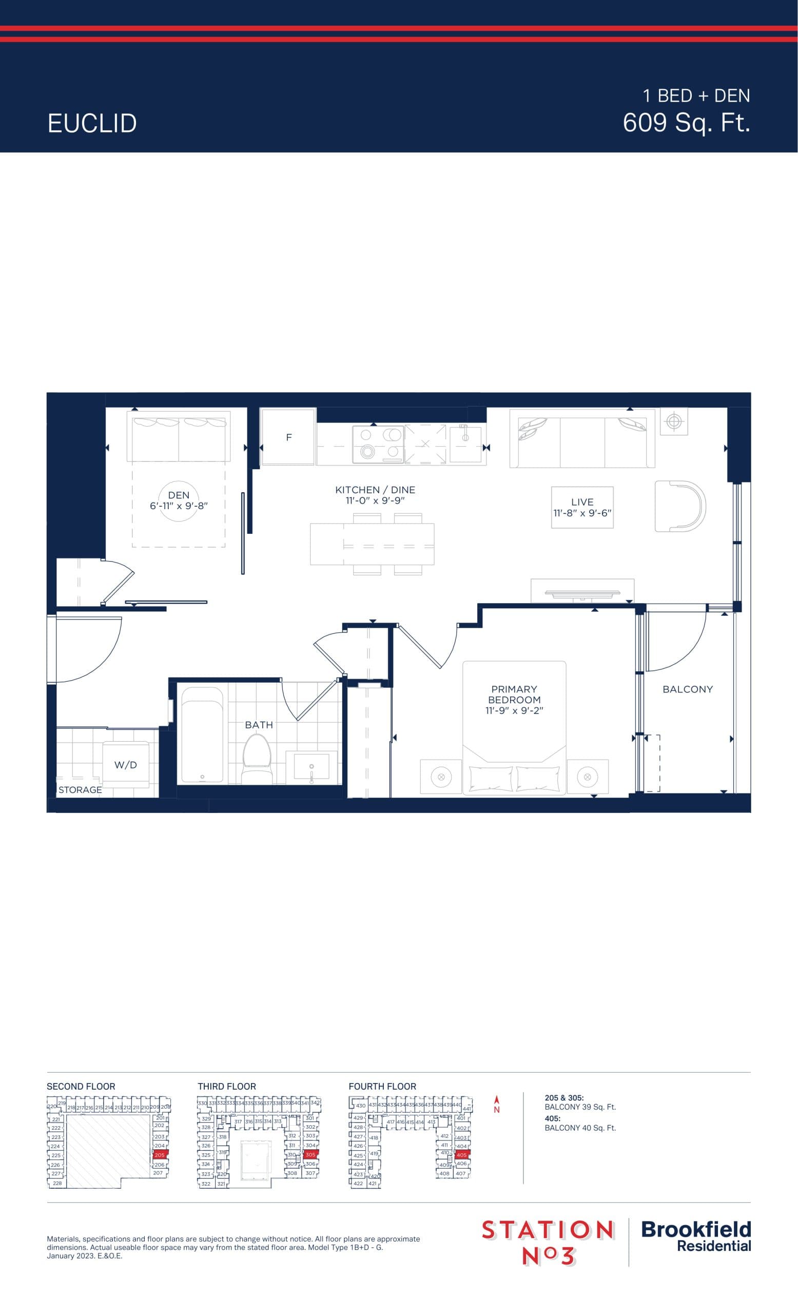 Euclid Floor Plan at Station No. 3 Condos - 609 sq.ft