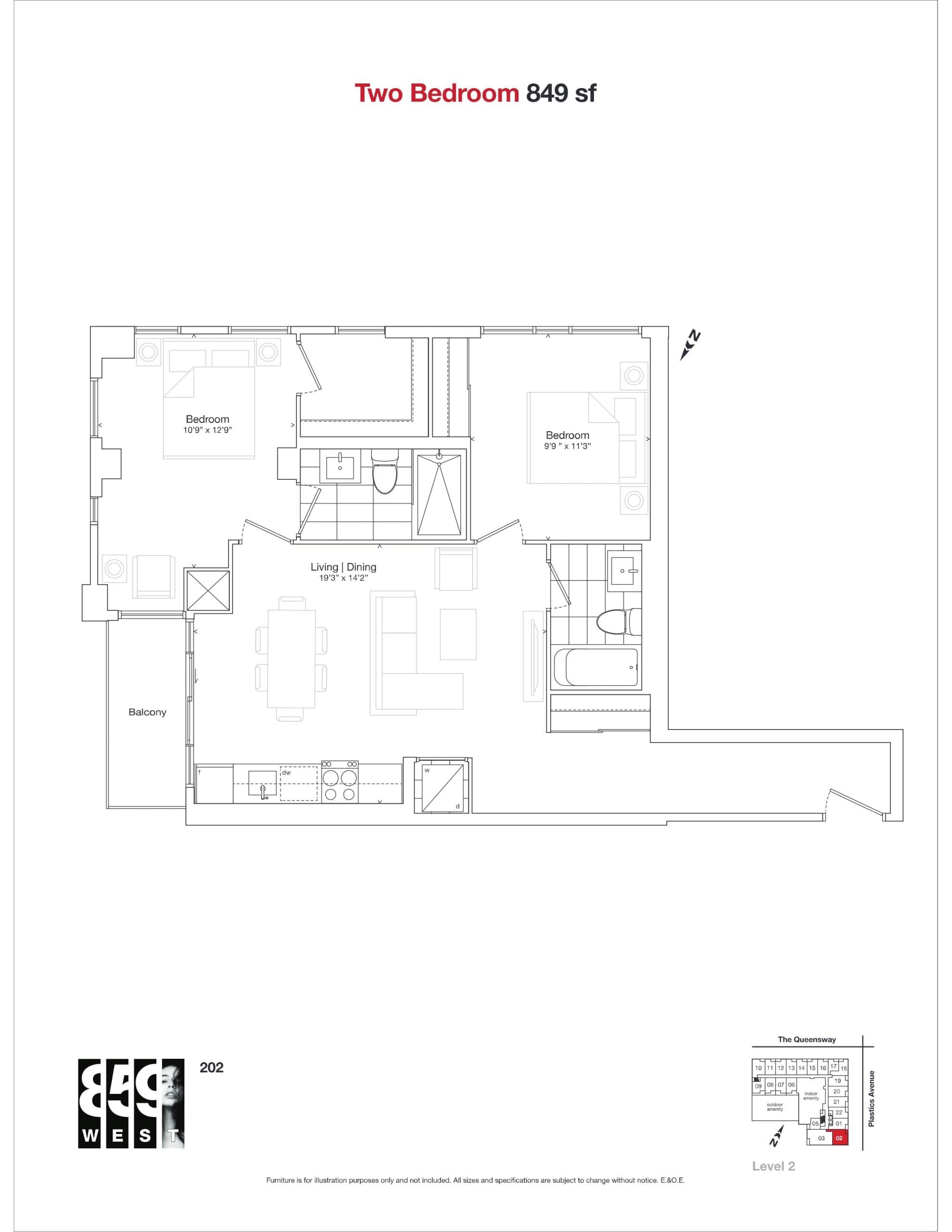 849 sf Floor Plan at 859 West Condos - 849 sq.ft