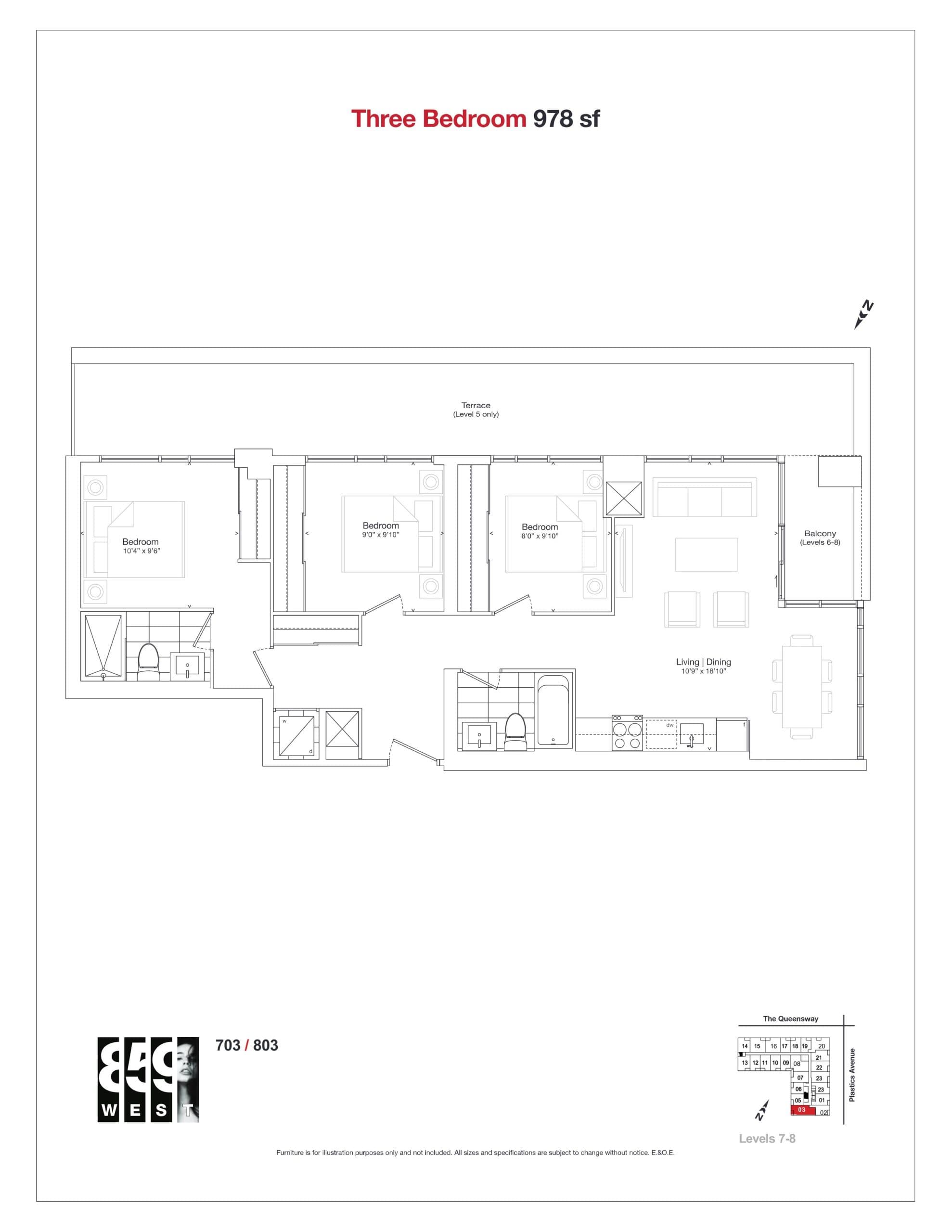978 sf Floor Plan at 859 West Condos - 978 sq.ft