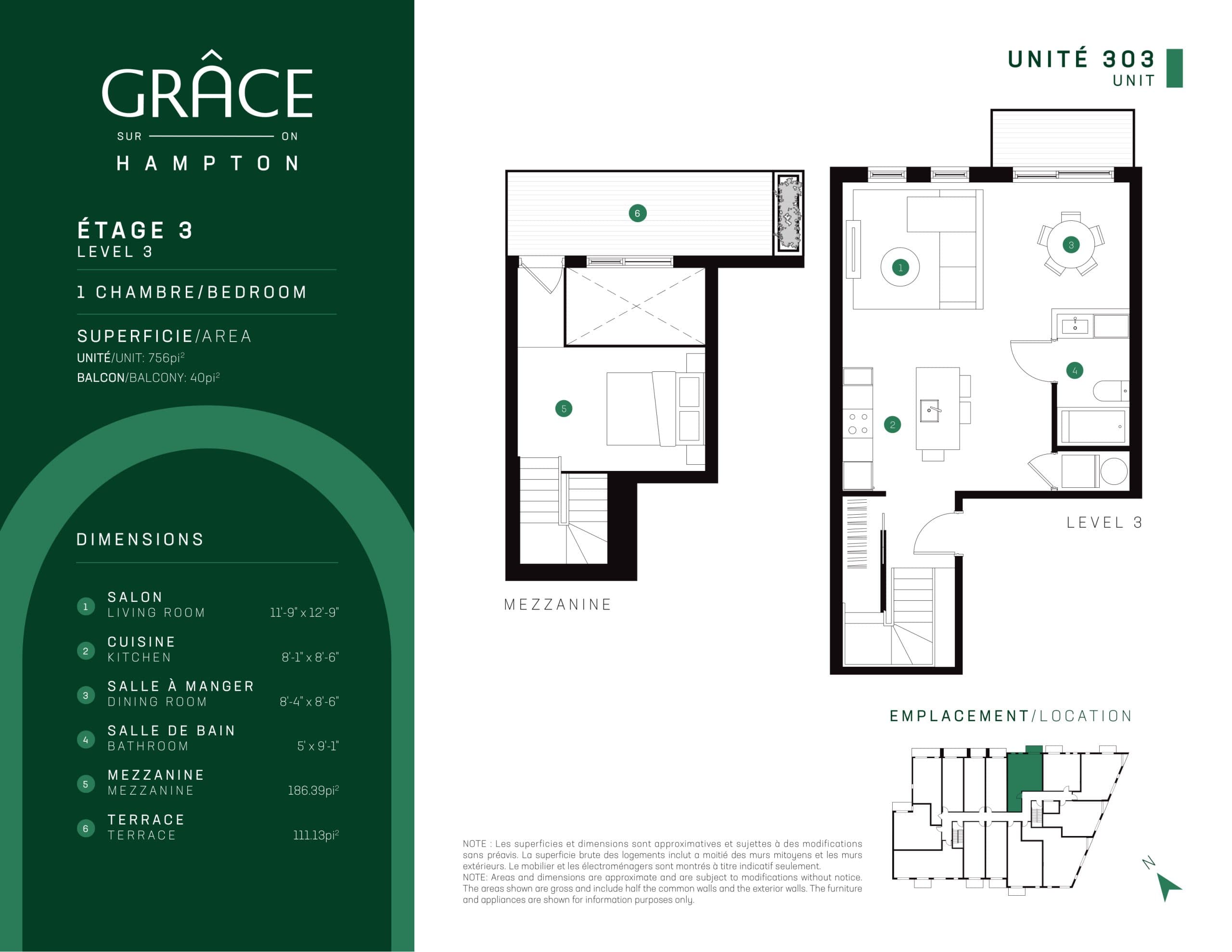 Unit 303 Floor Plan at Grace Condos - 756 sq.ft