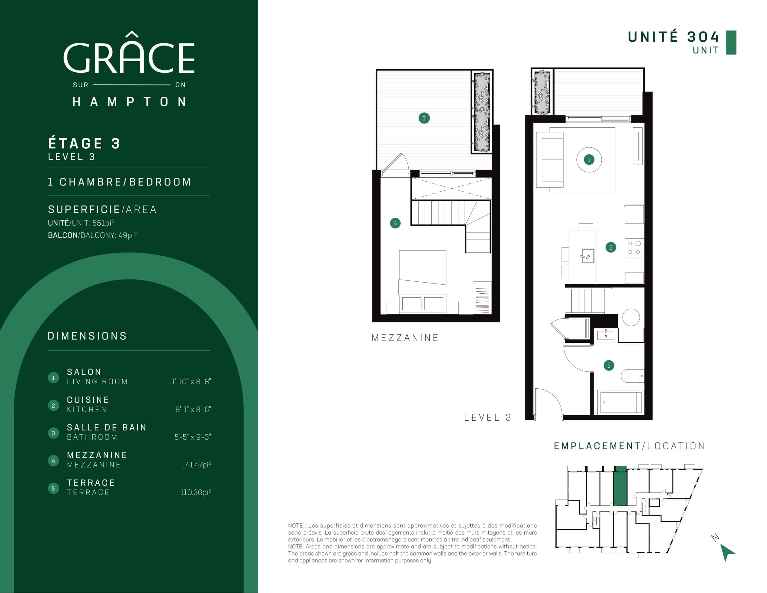 Unit 304 Floor Plan at Grace Condos - 551 sq.ft