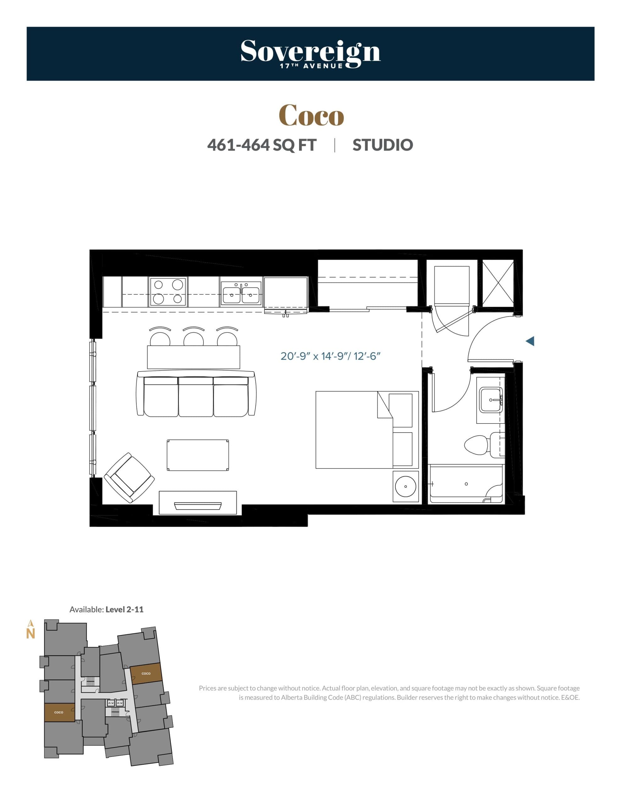 Coco Floor Plan at Sovereign on 17th Avenue Condos - 464 sq.ft