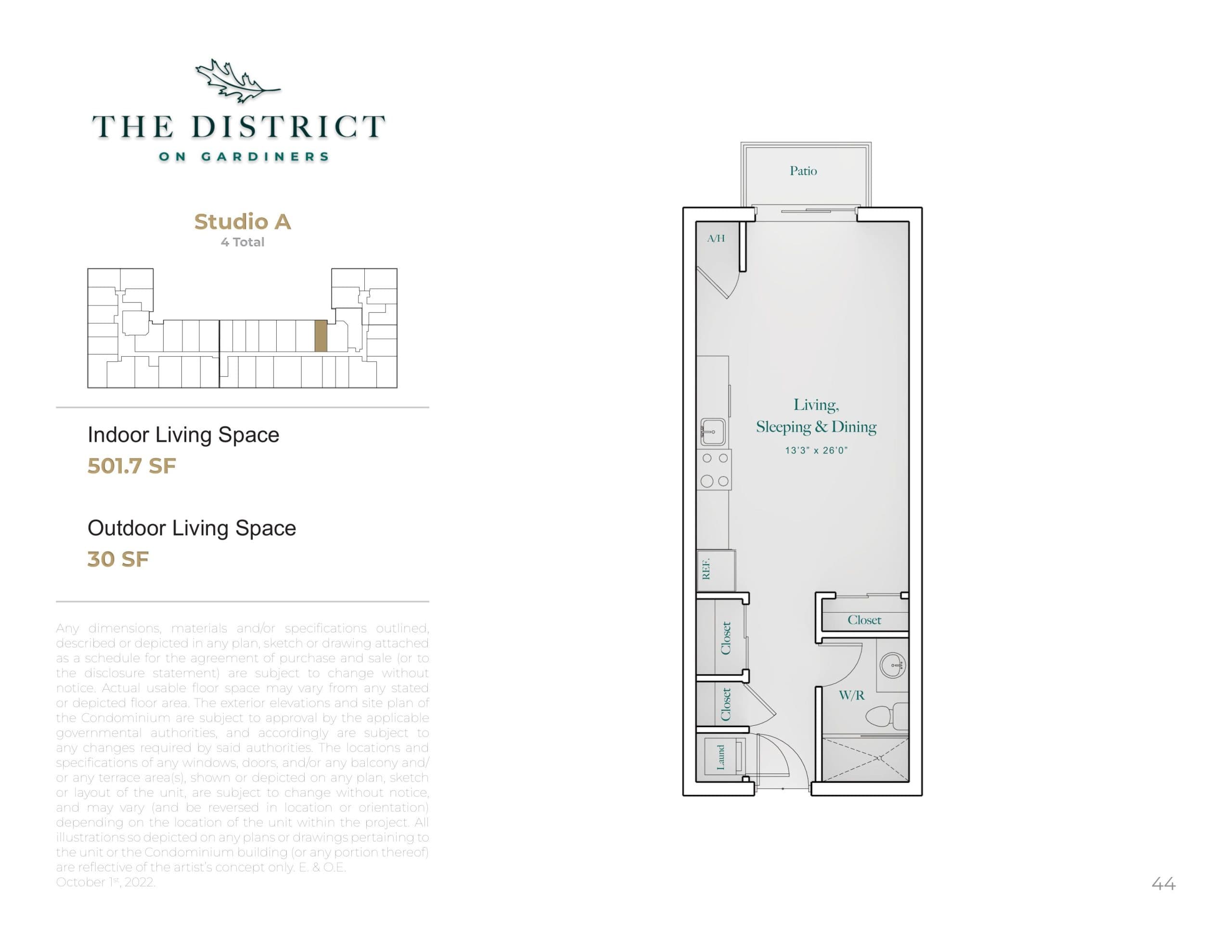 Studio A Floor Plan at The District on Gardiners Condos - 502 sq.ft