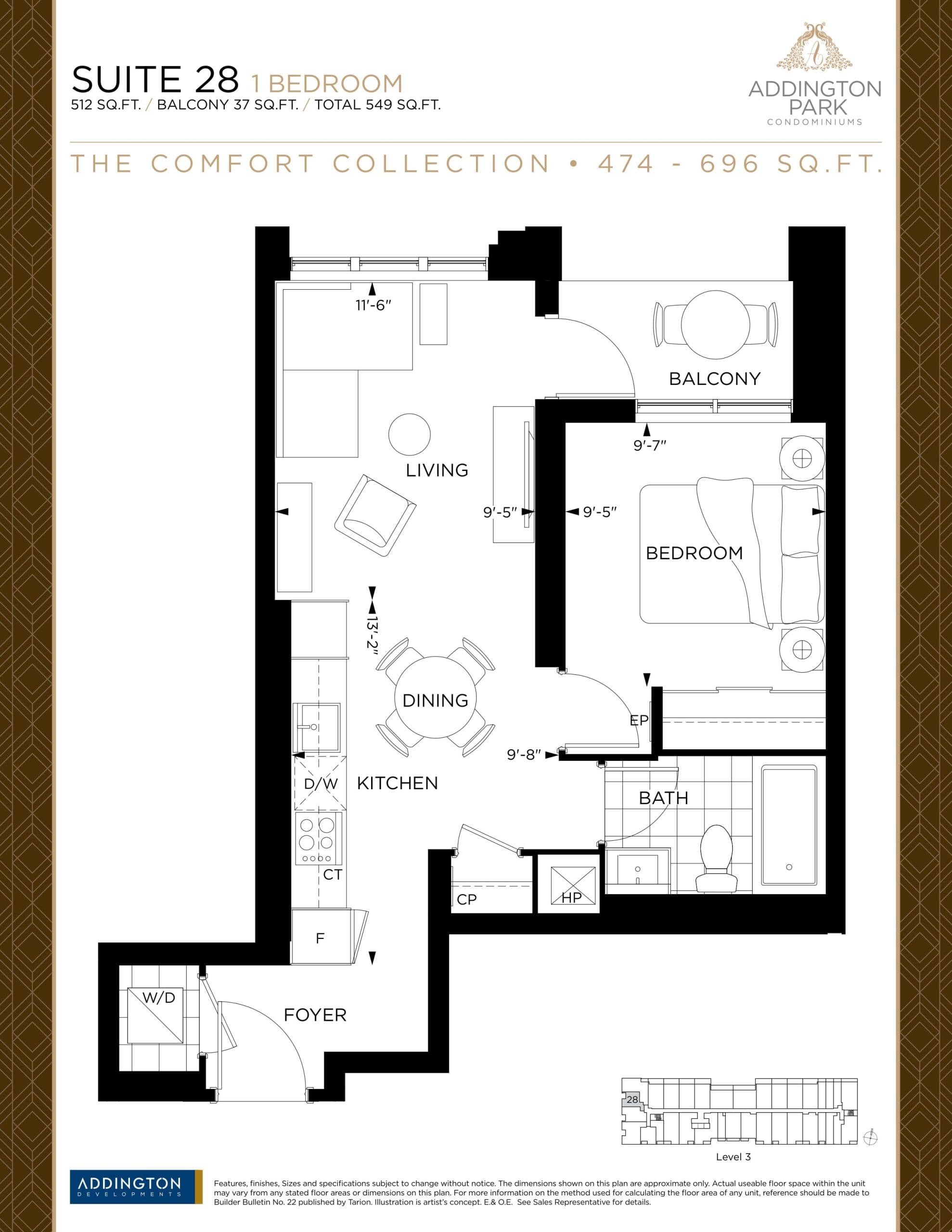 Suite 28 Floor Plan at Addington Park Condos - 512 sq.ft