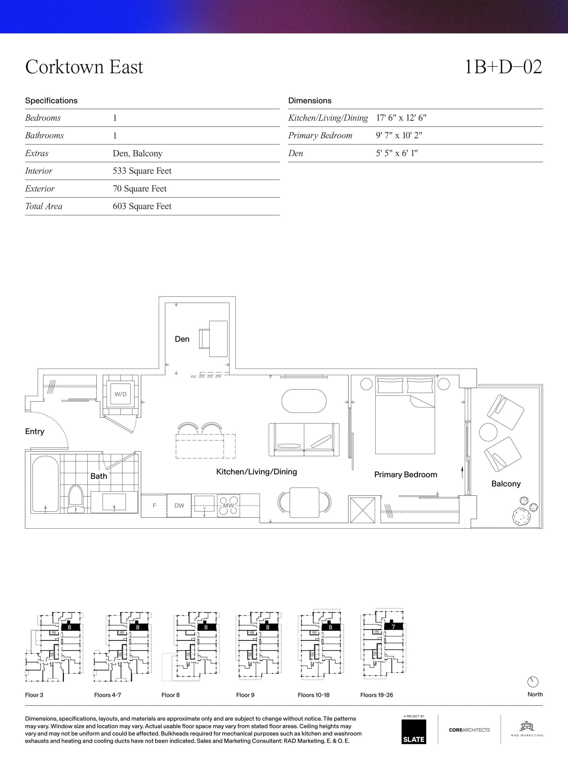 1B+D-02 Floor Plan at Corktown Condos - 533 sq.ft
