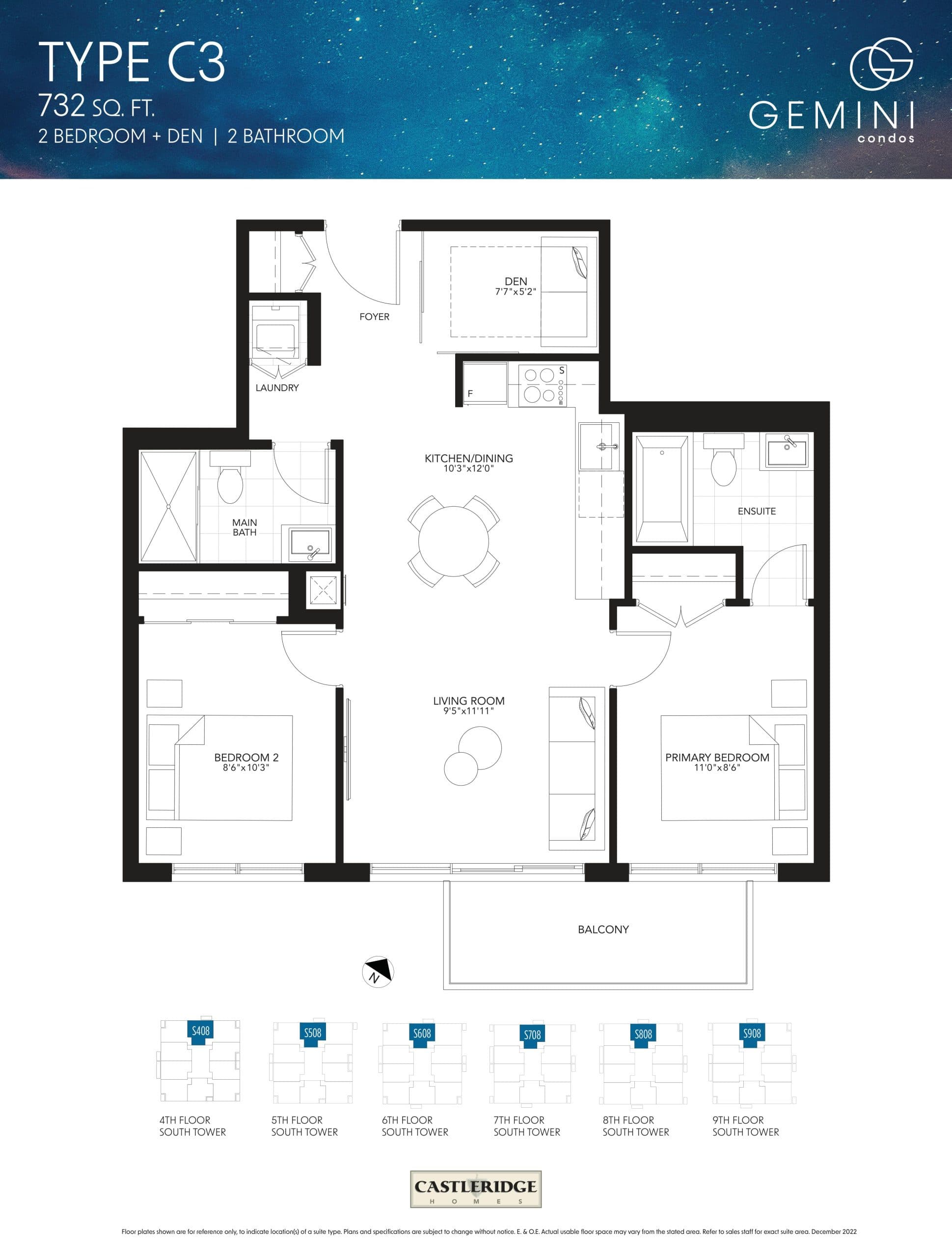 Type C3 Floor Plan at Gemini Condos - 732 sq.ft