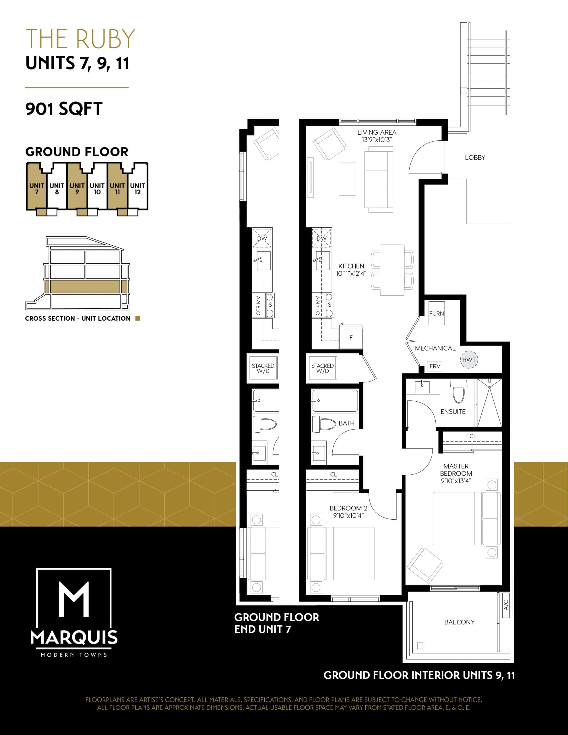 The Ruby Floor Plan at Marquis Modern Towns - 901 sq.ft