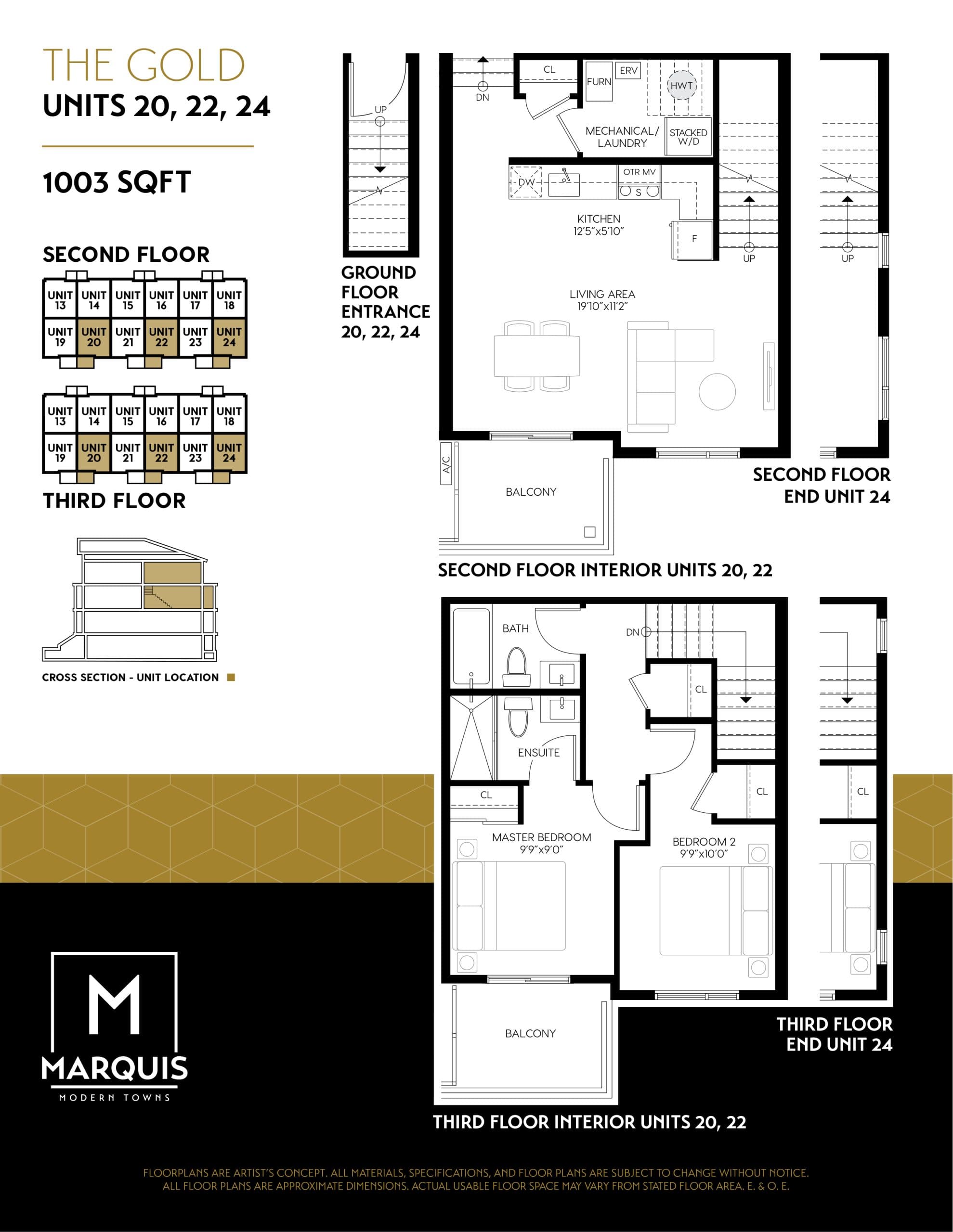 The Gold Floor Plan at Marquis Modern Towns - 1003 sq.ft