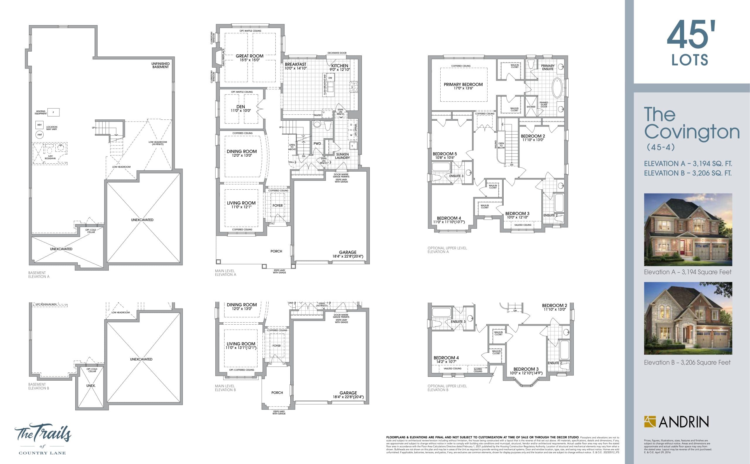The Covington 45' Floor Plan at The Trails of Country Lane Towns - 3206 sq.ft