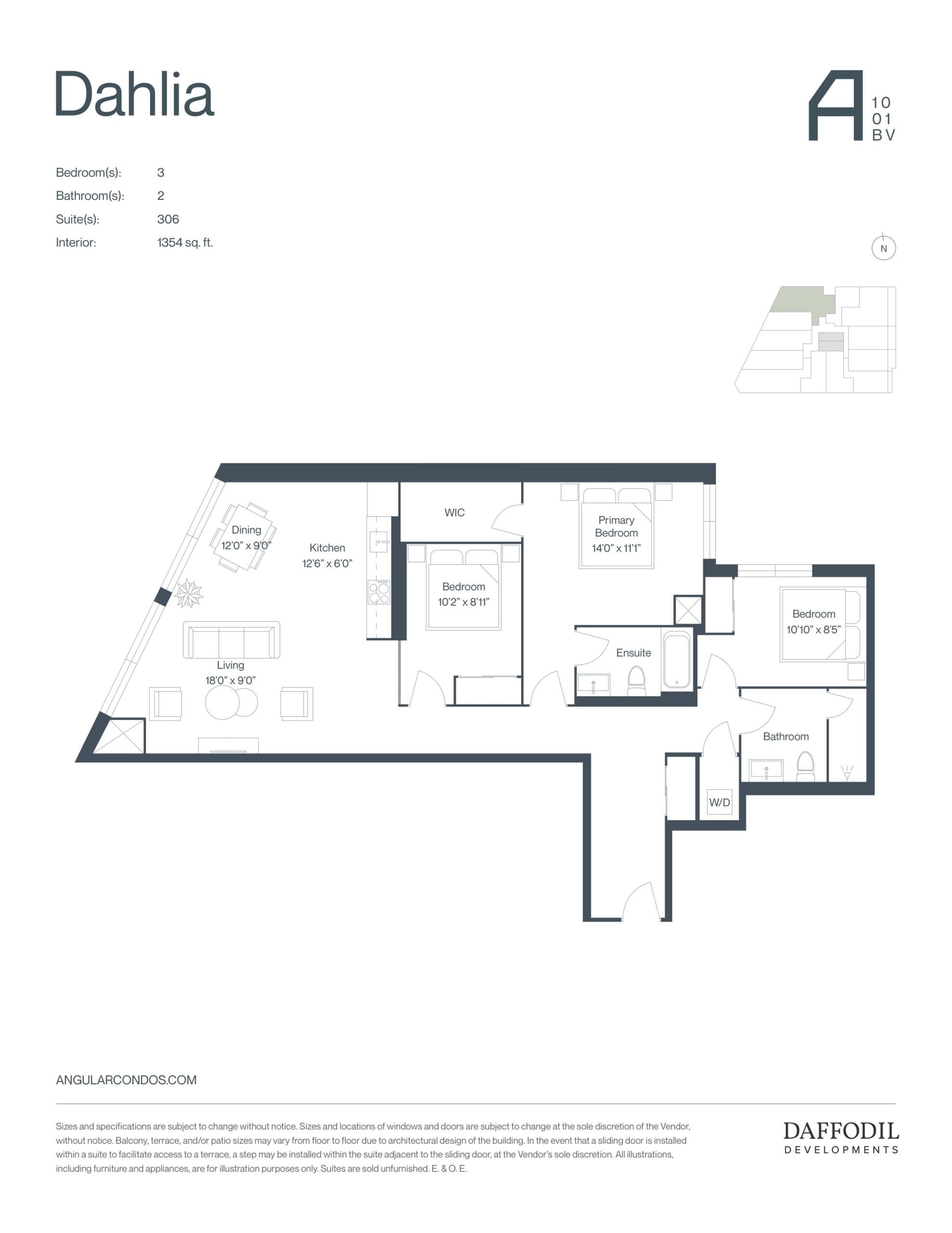 Dahlia Floor Plan at Angular Condos - 1354 sq.ft
