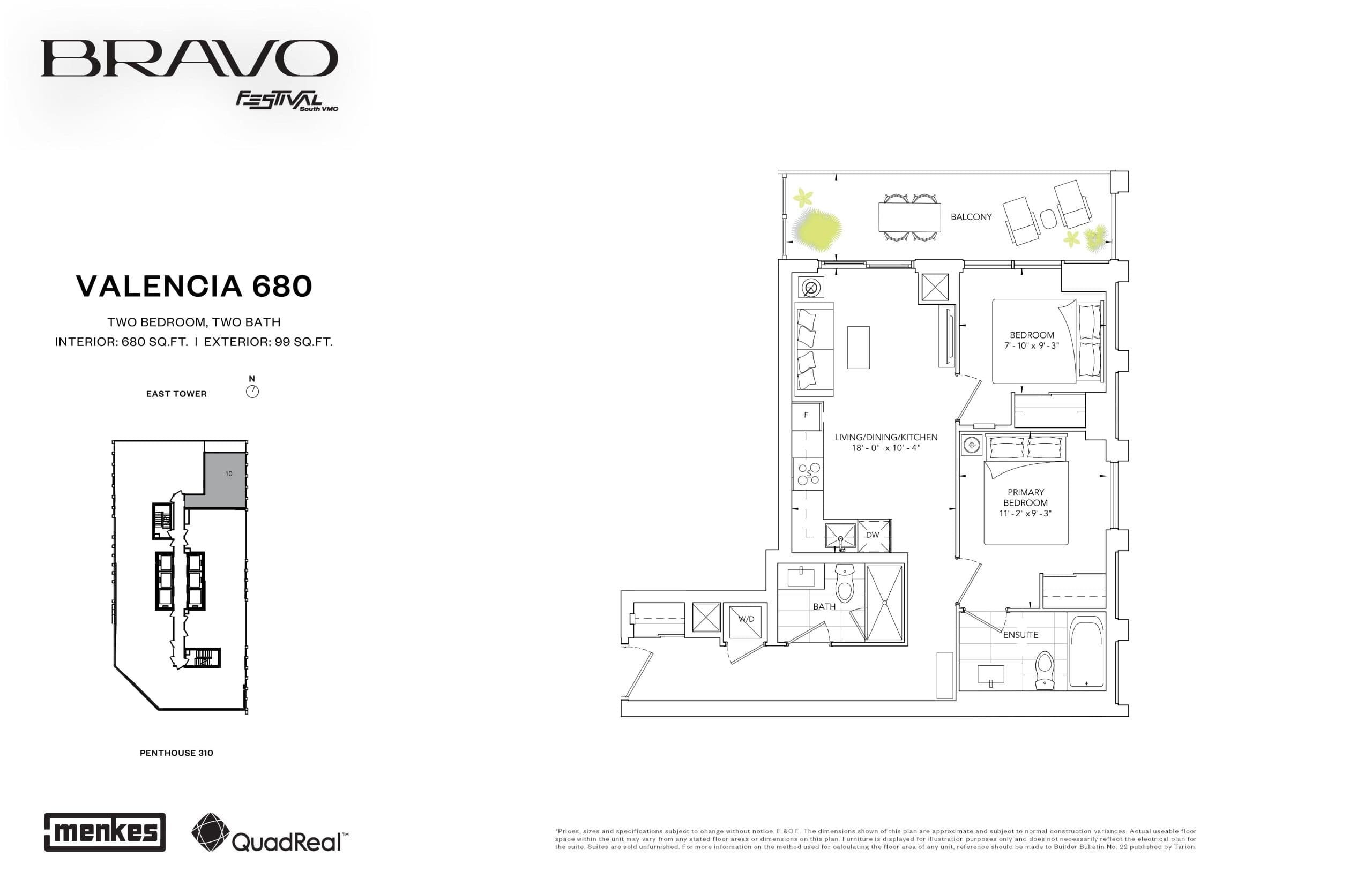 Valencia 680 Floor Plan at Bravo Condos - 680 sq.ft