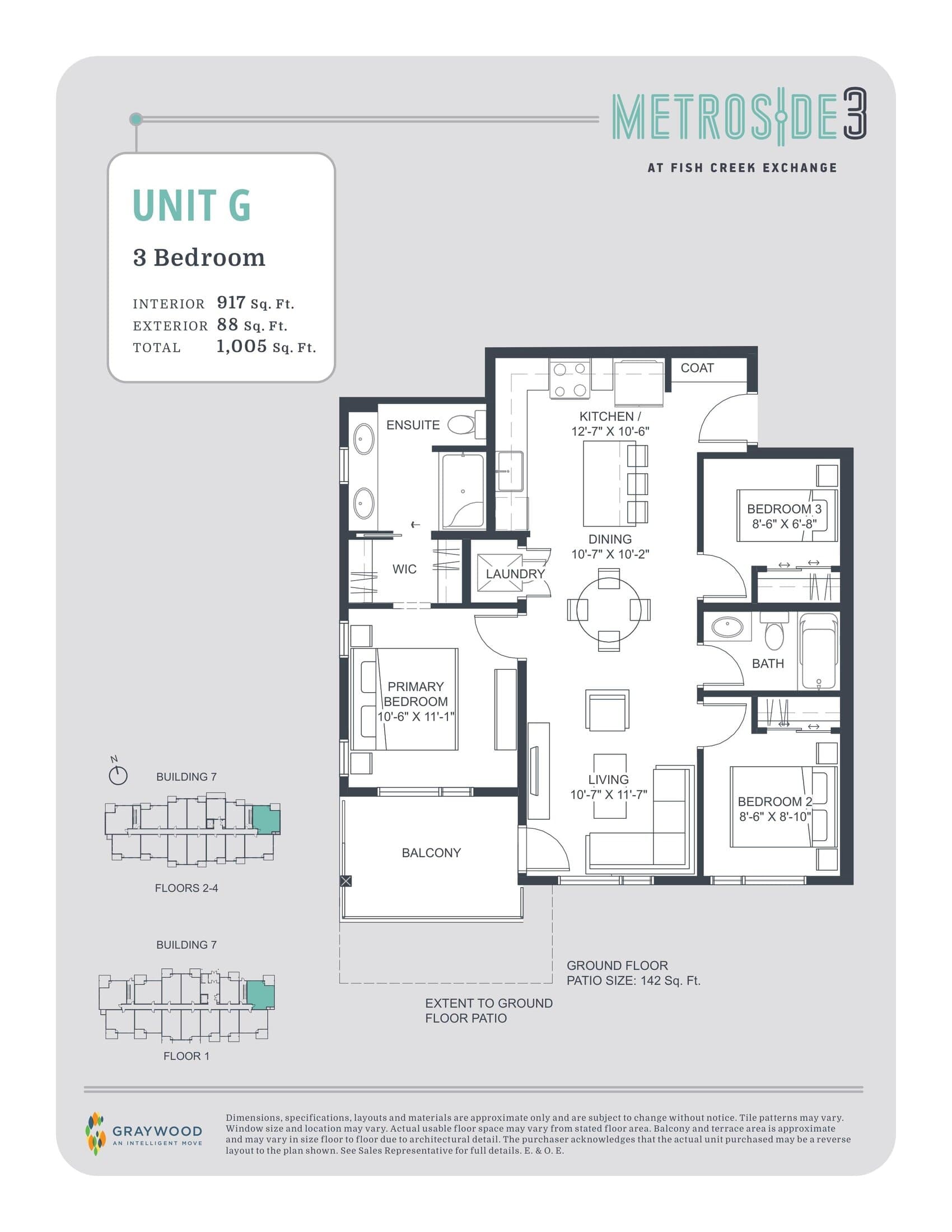 Unit G Floor Plan at Metroside 3 Condos - 917 sq.ft