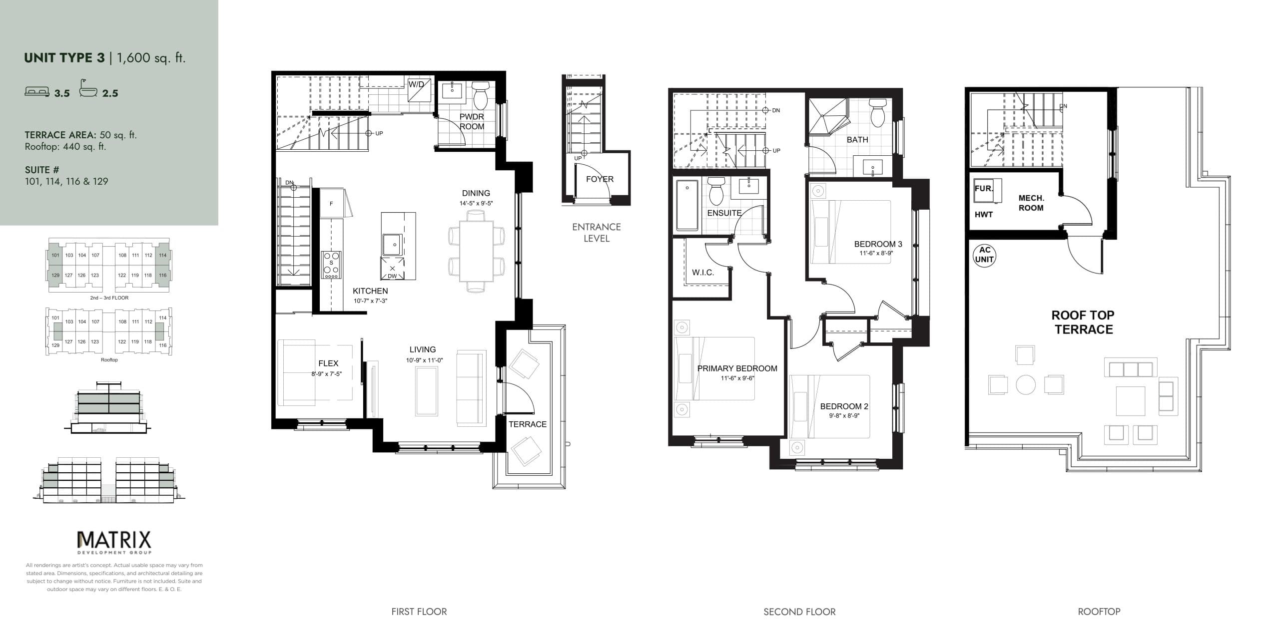 Unit Type 3 Floor Plan at ParkHaus Urban Towns - 1600 sq.ft