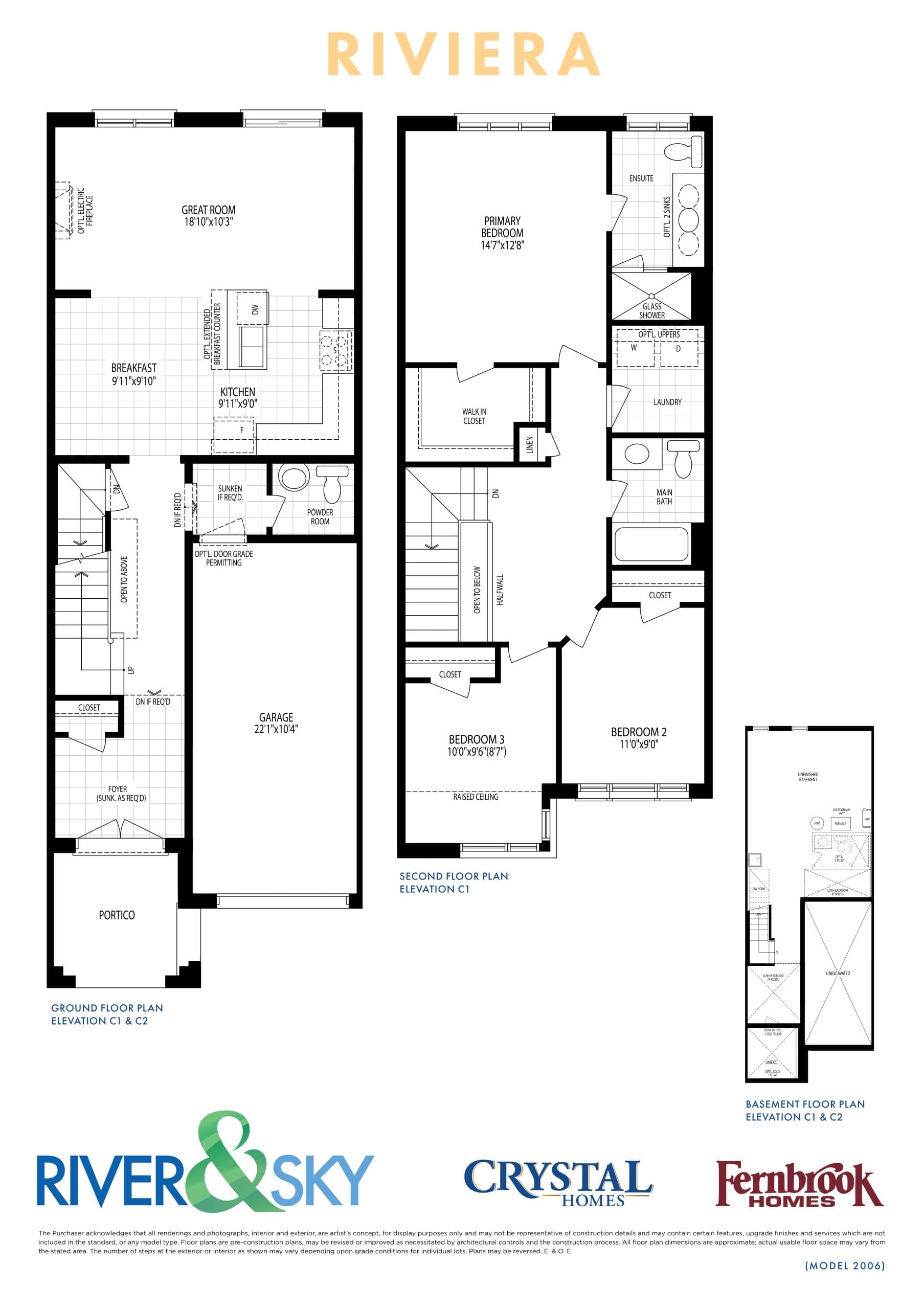 Riviera Floor Plan at River&Sky Towns - 1591 sq.ft