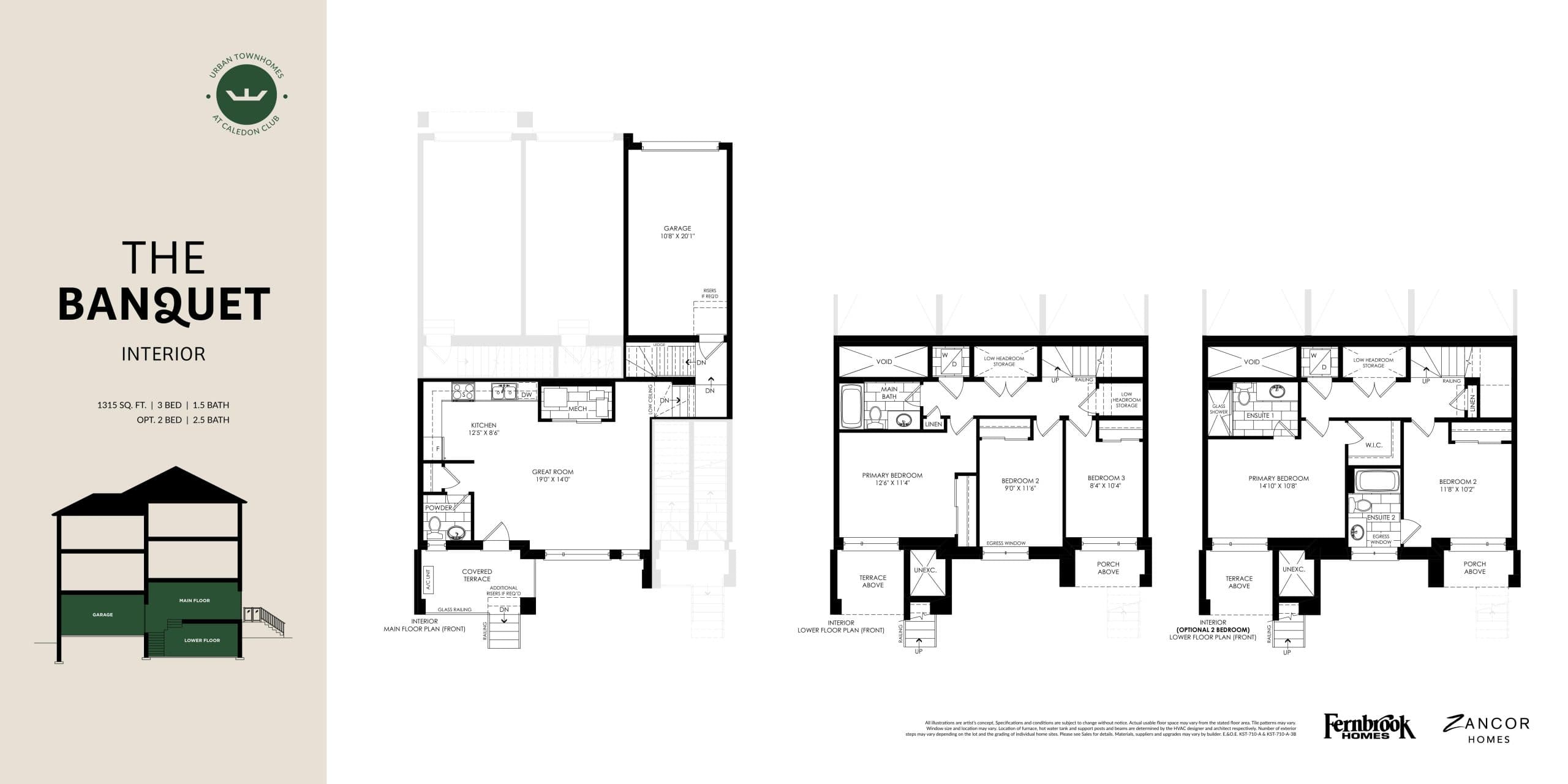 The Banquet - Zancor Homes Floor Plan at The Social Towns - 1315 sq.ft