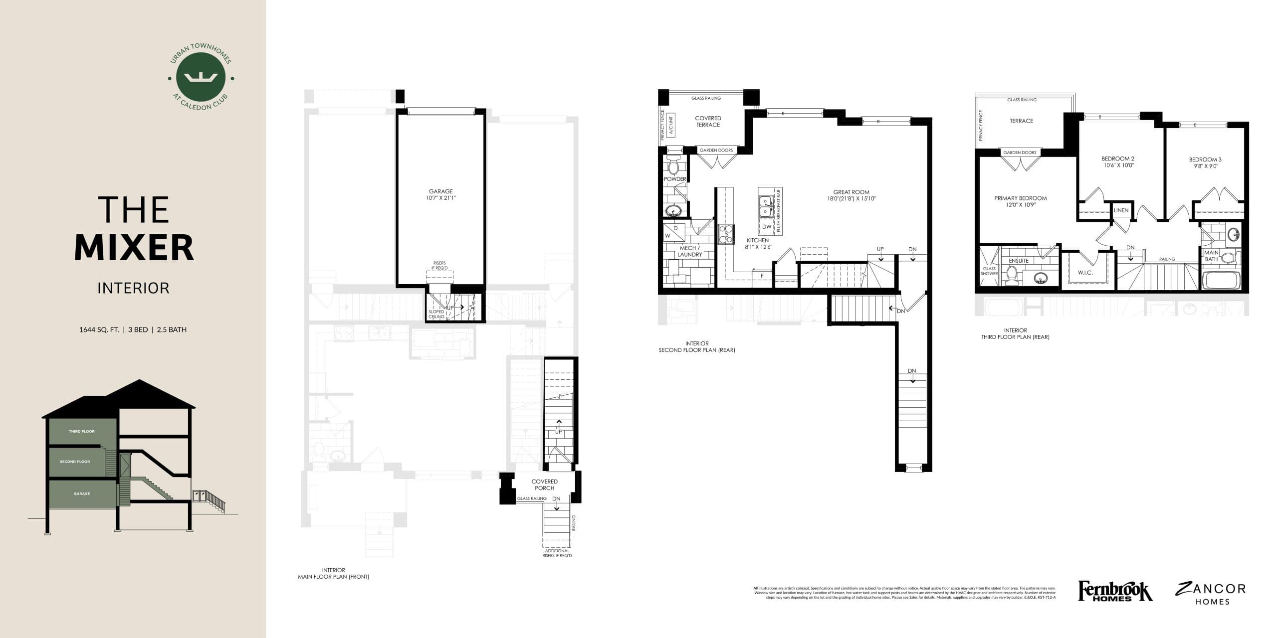 The Mixer - Zancor Homes Floor Plan at The Social Towns - 1644 sq.ft