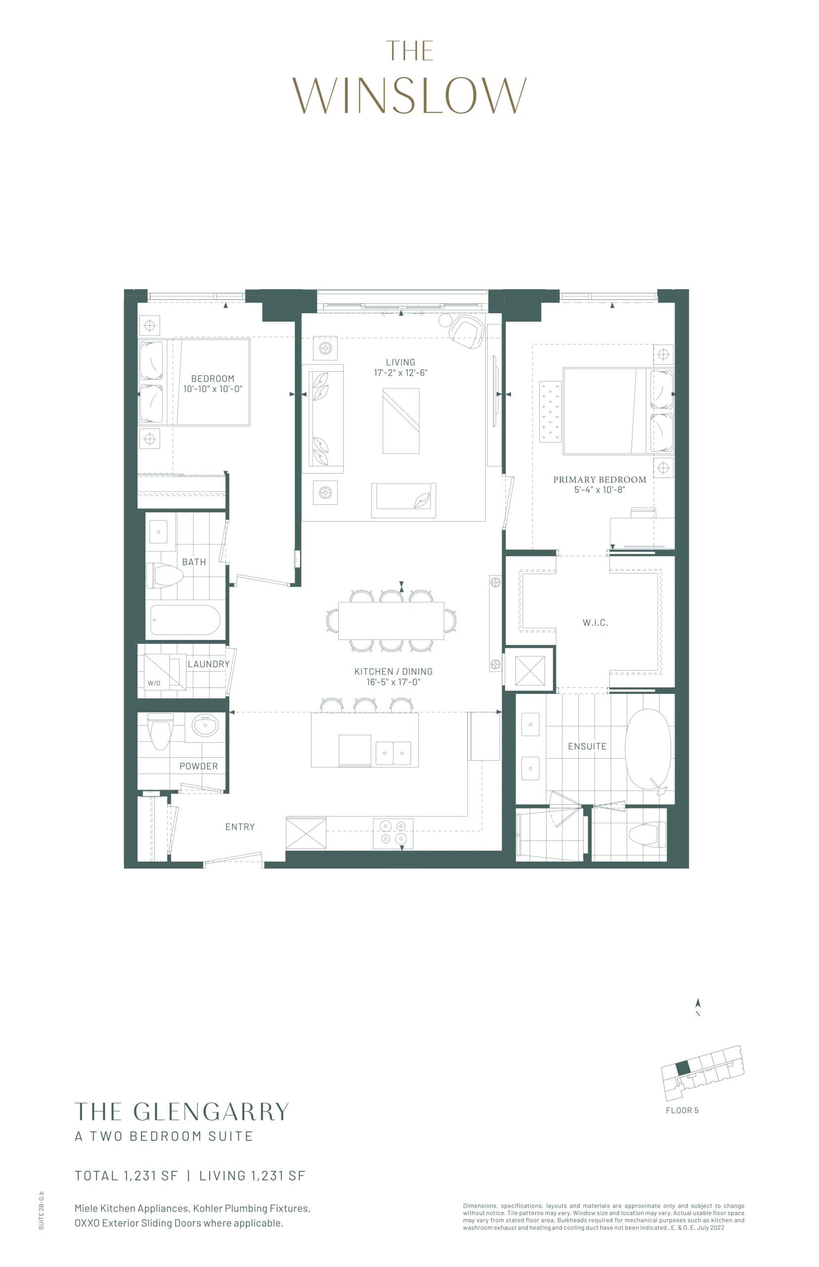 The Glengarry Floor Plan at The Winslow Condos - 1231 sq.ft