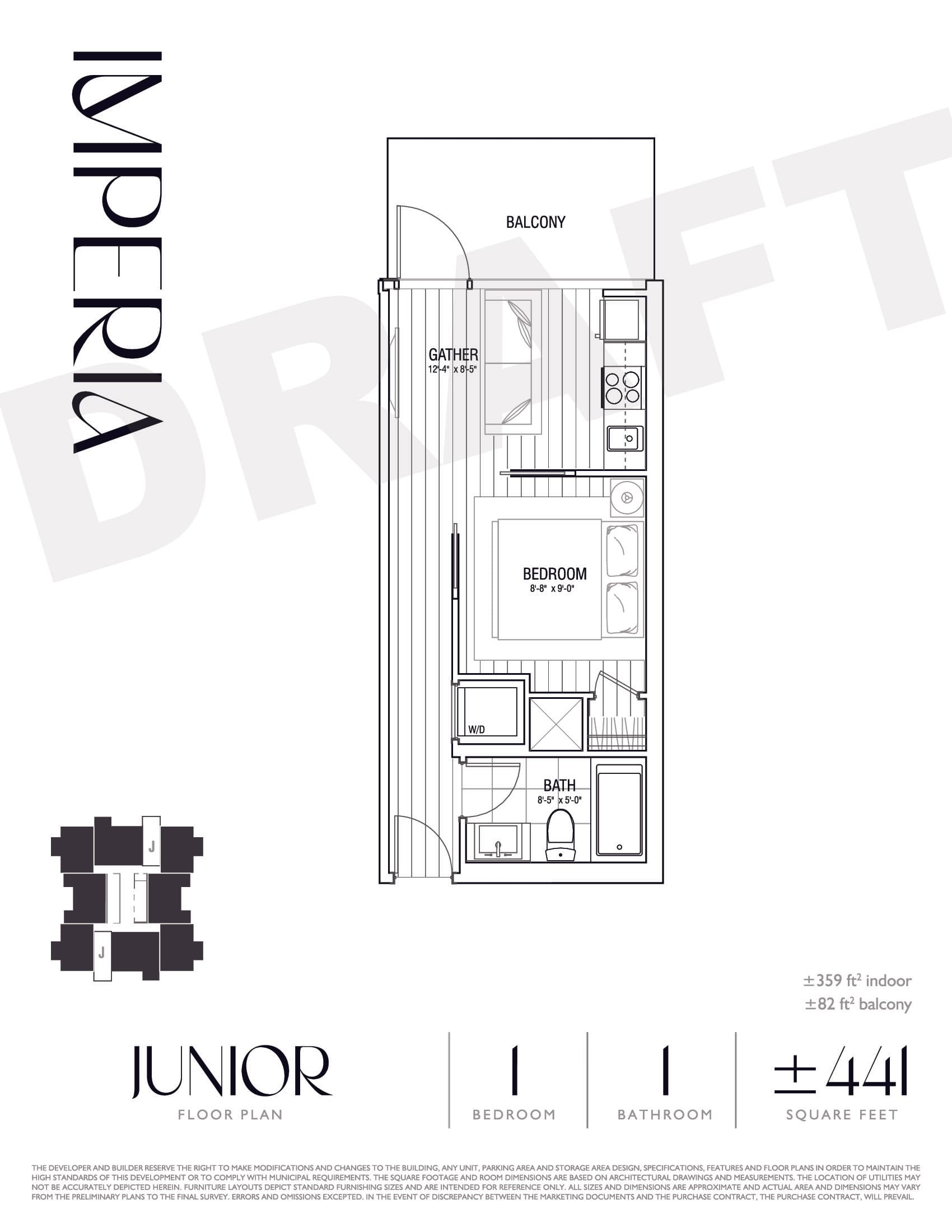 Junior Floor Plan at Imperia Condos by Truman - 359 sq.ft