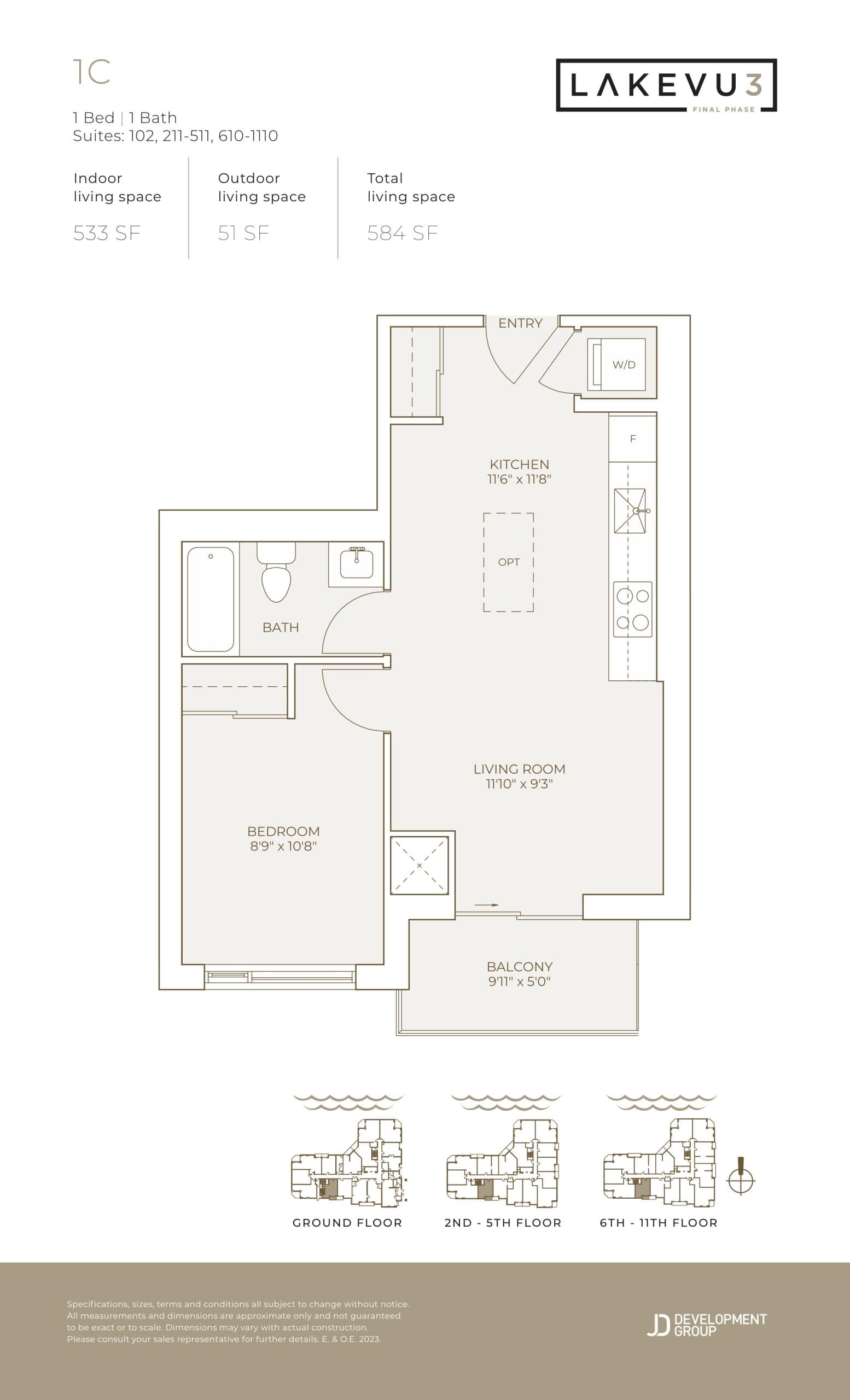 1C Floor Plan at Lakevu Condos Phase 3 - 533 sq.ft