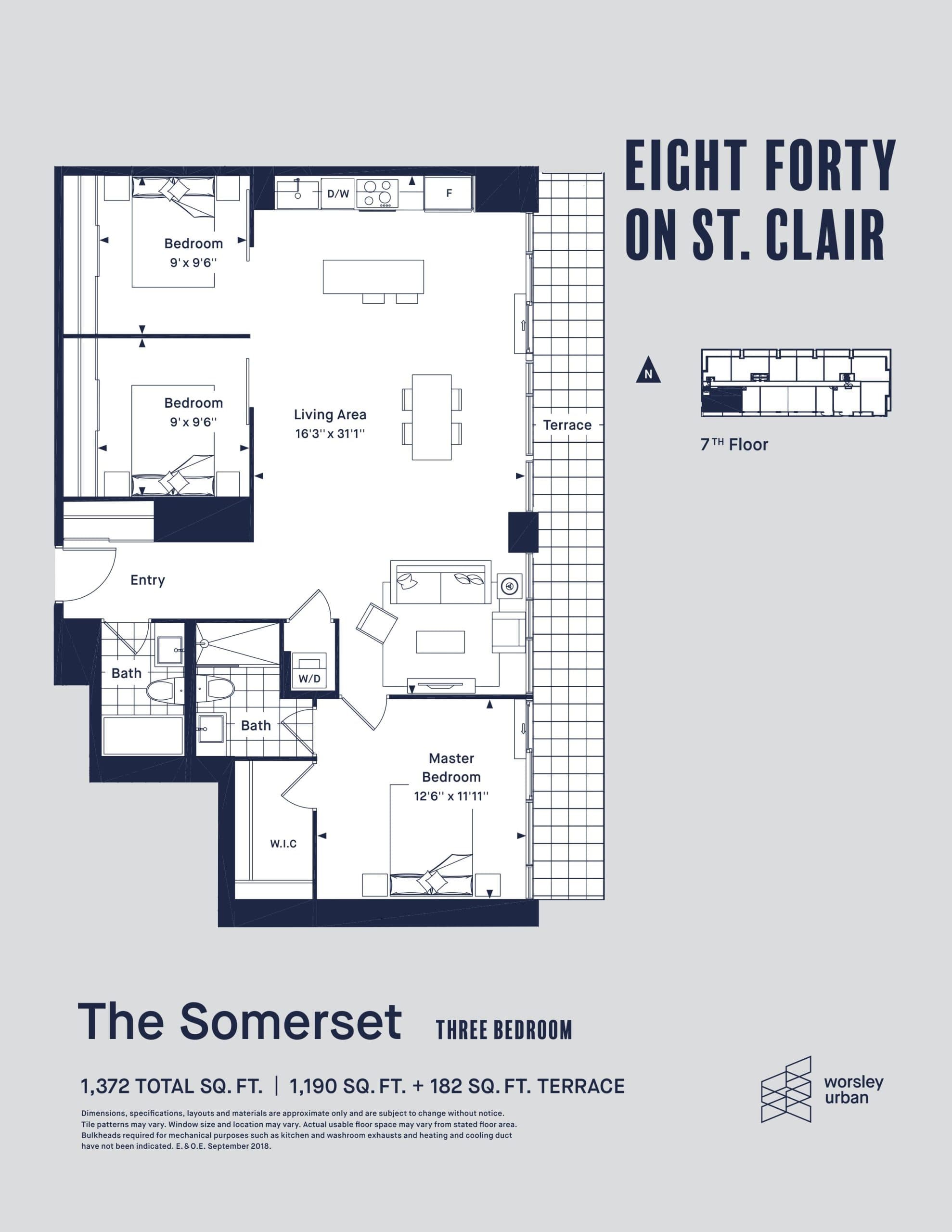 The Somerset Floor Plan at Eight Forty Condos - 1190 sq.ft