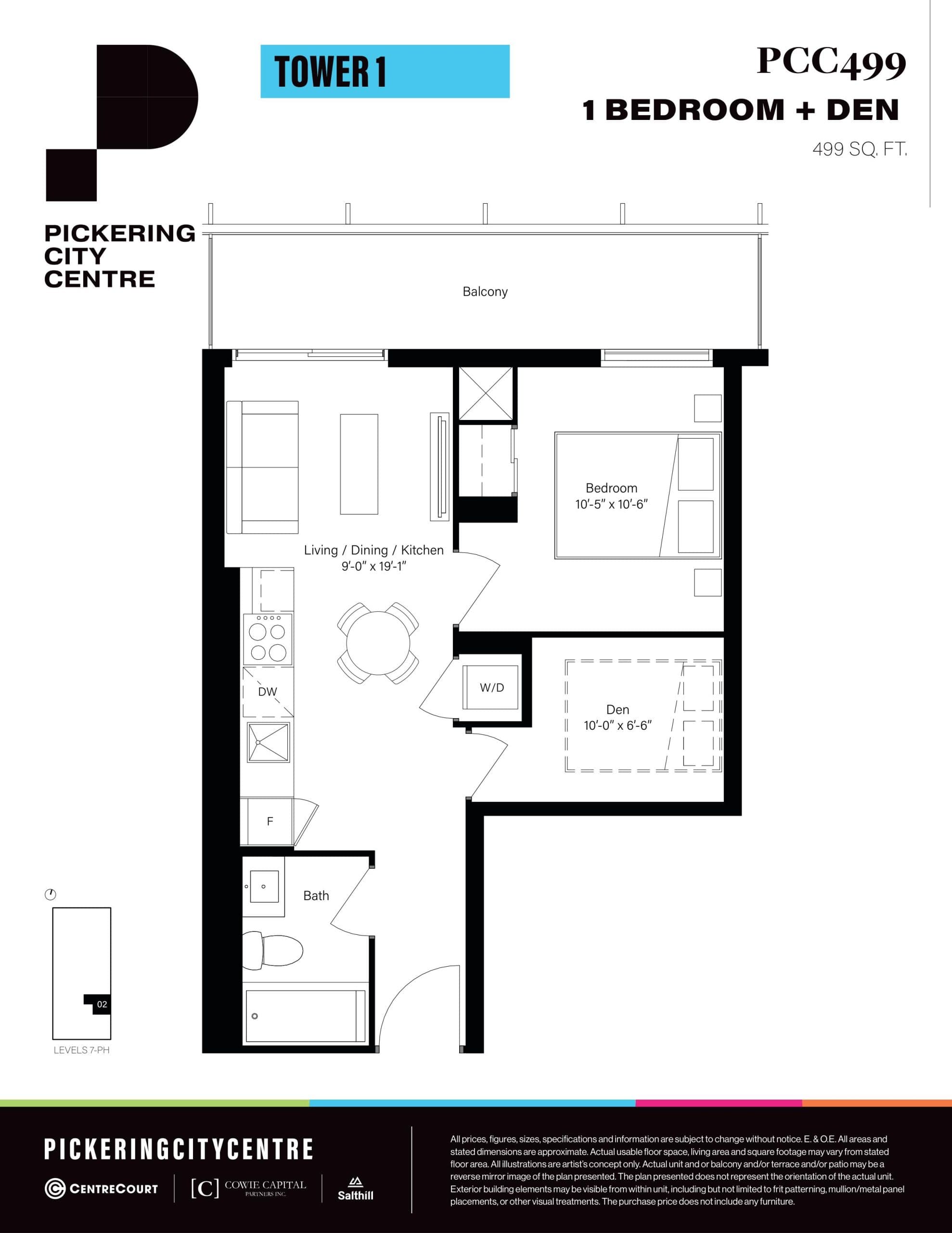 PCC499 Floor Plan at Pickering City Centre Condos - 499 sq.ft