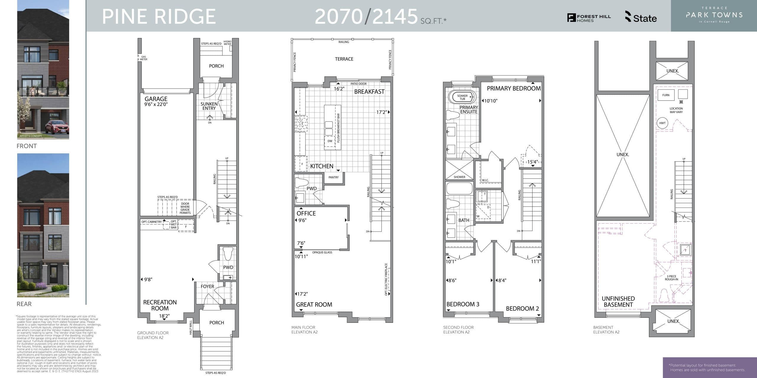 Pine Ridge Floor Plan at Terrace Park Towns Phase 2 - 2145 sq.ft