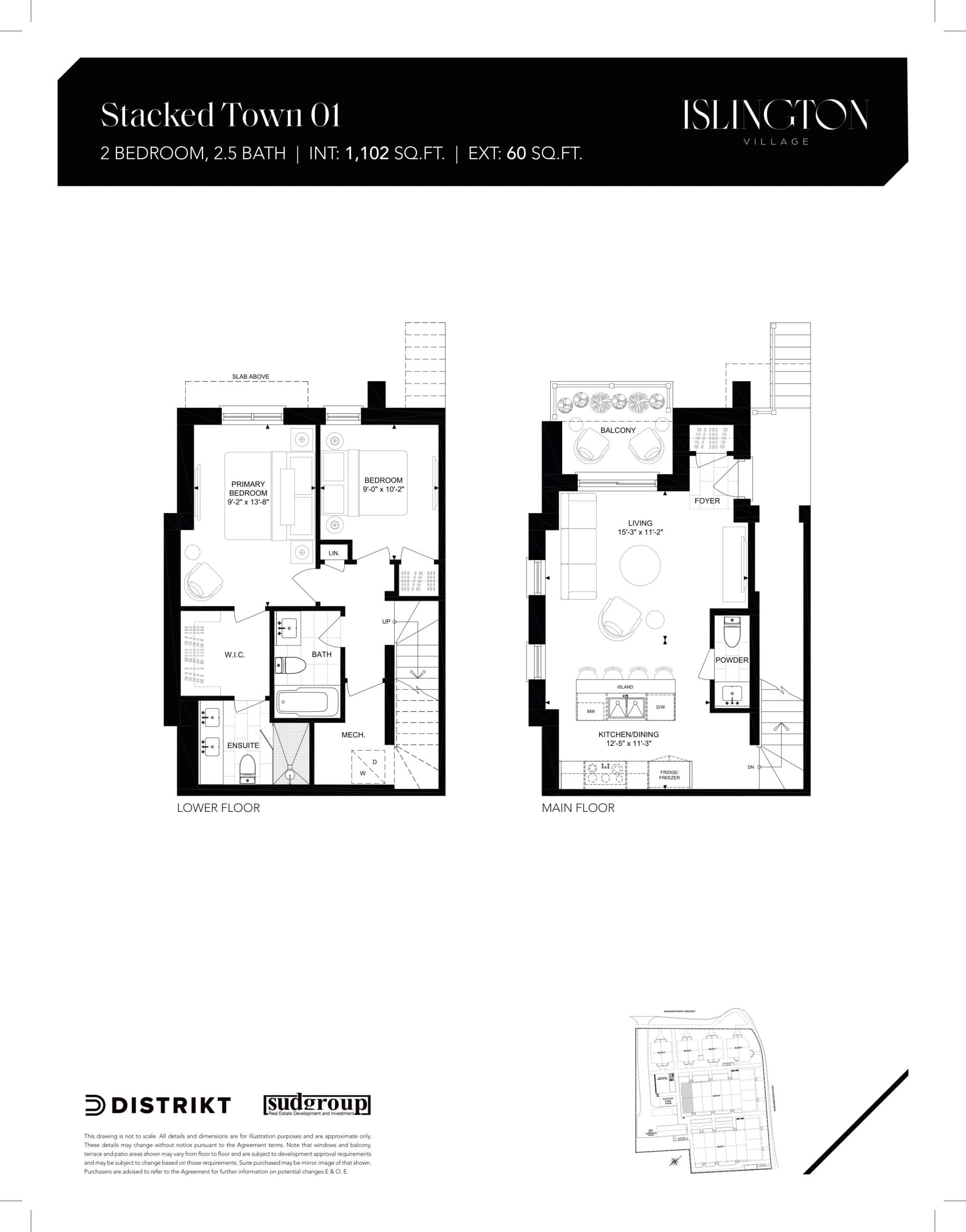 Stacked Town 01 Floor Plan at Islington Village - 1102 sq.ft