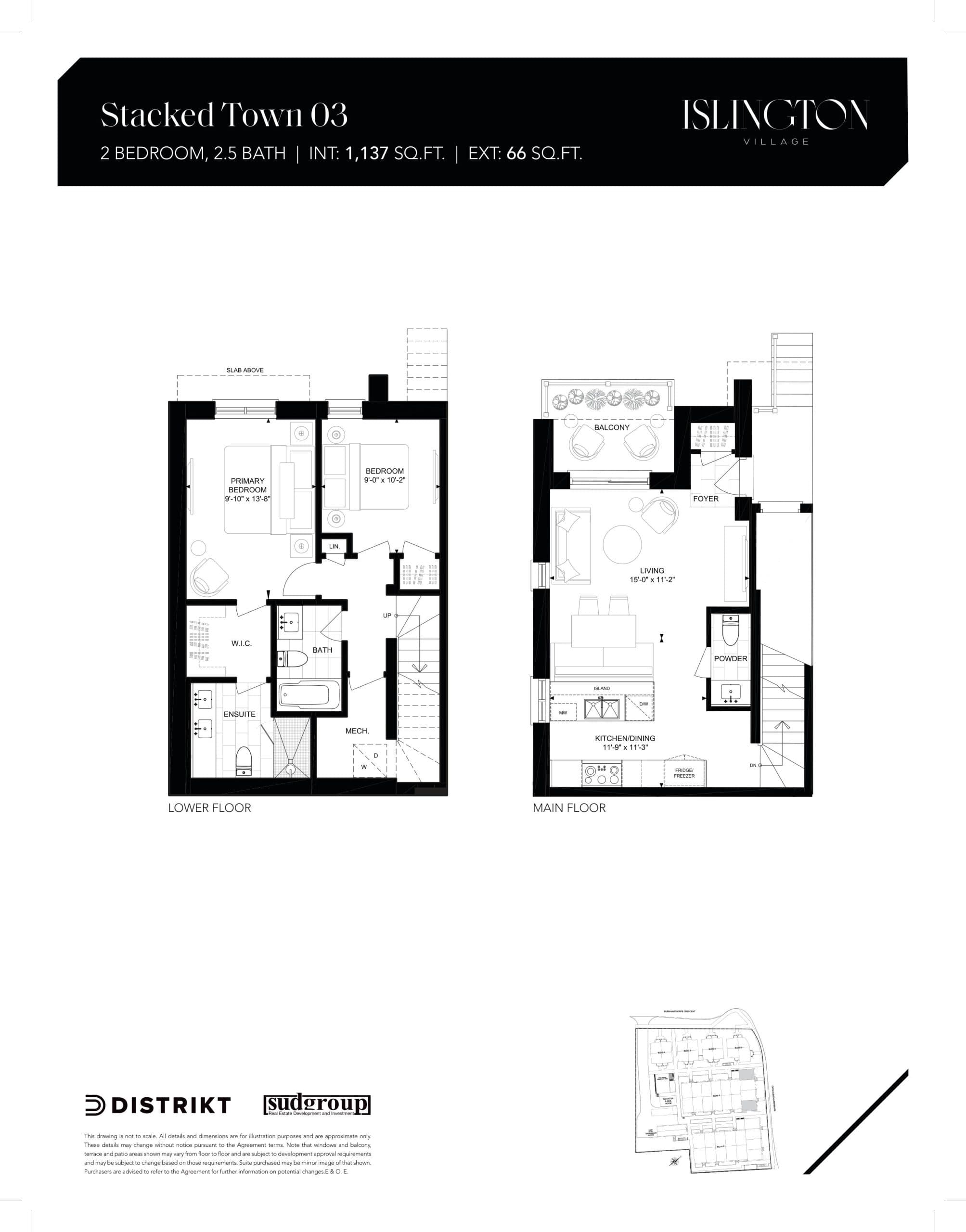 Stacked Town 03 Floor Plan at Islington Village - 1137 sq.ft