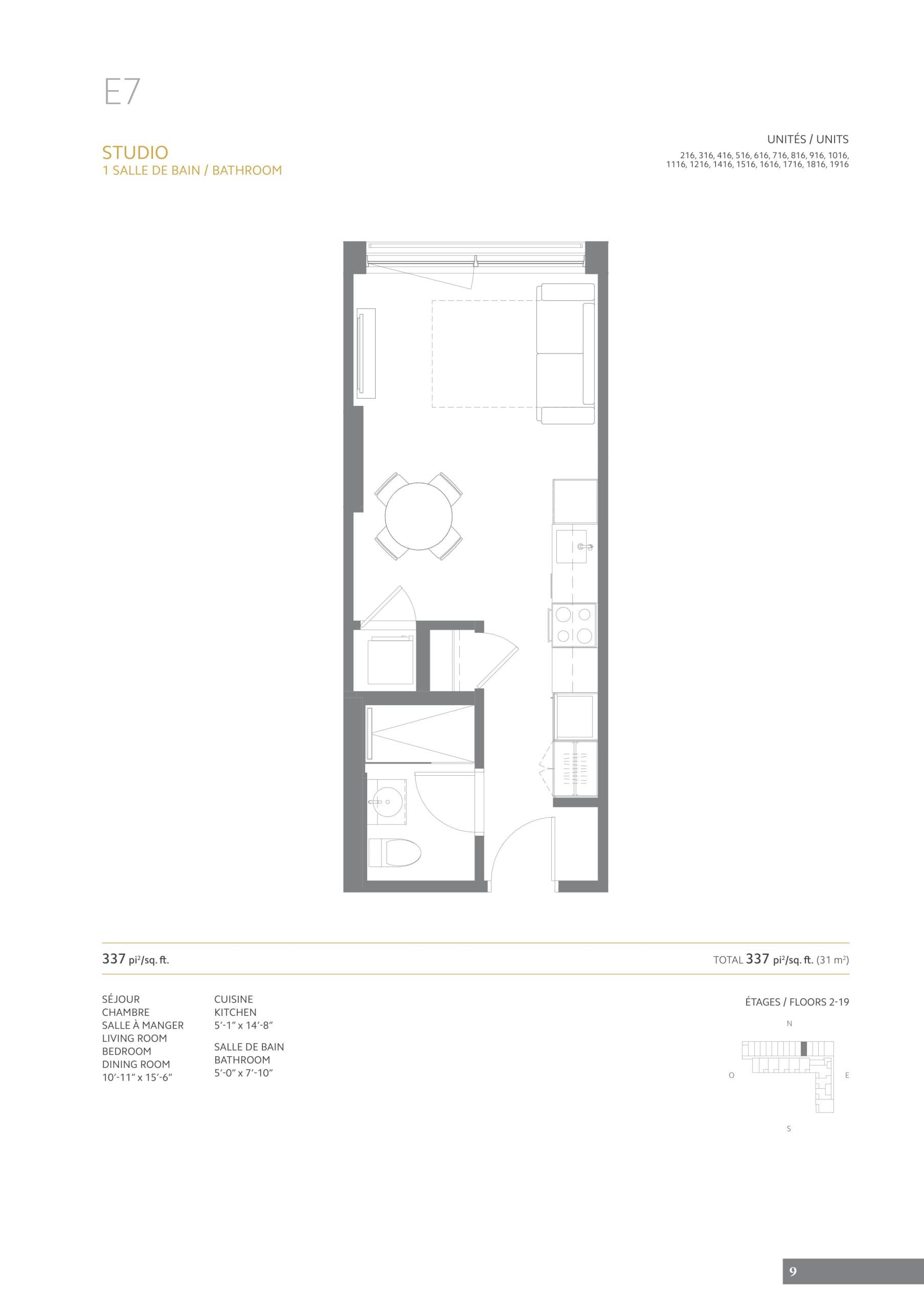 E7 Floor Plan at 1 Square Phillips - Phase 2 Condos - 337 sq.ft