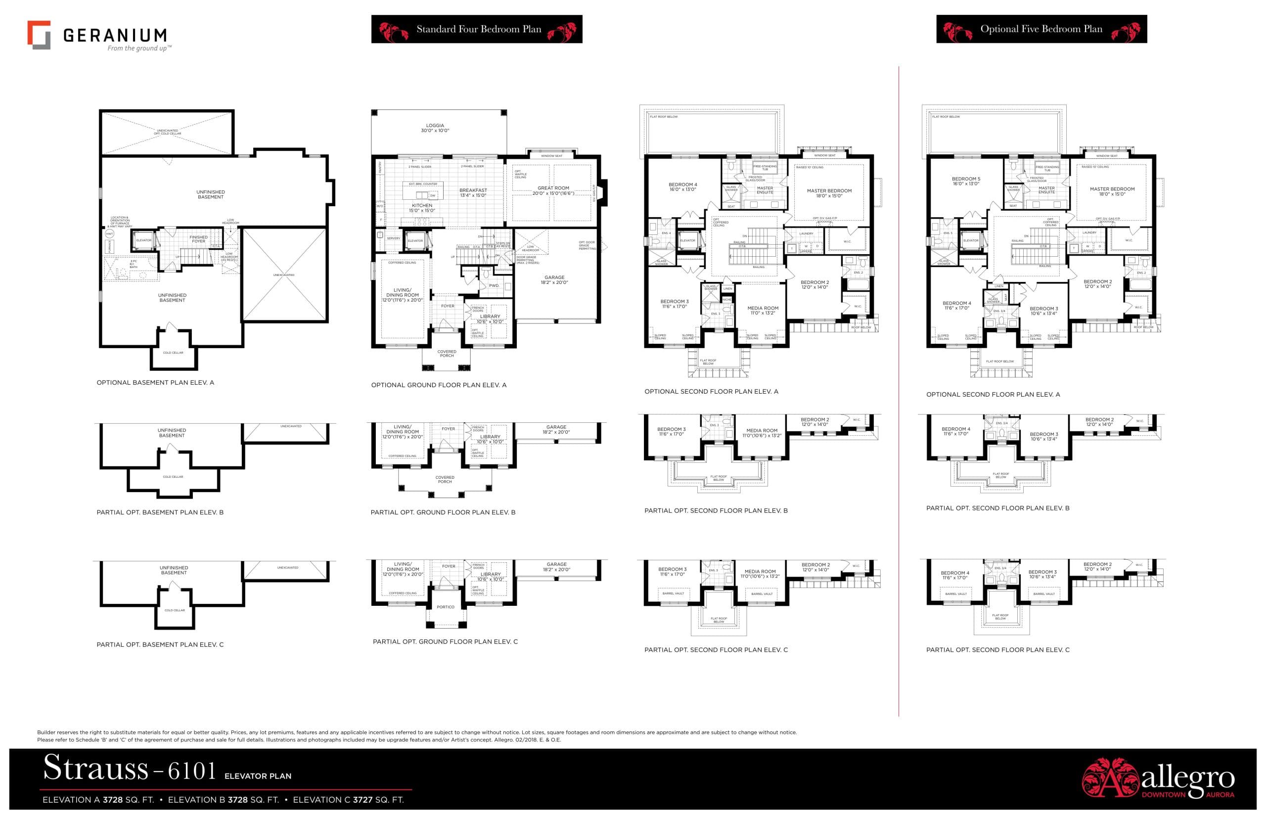 Strauss - 6101 (Elevator Plan) Floor Plan at Allegro Phase 4 - 3728 sq.ft