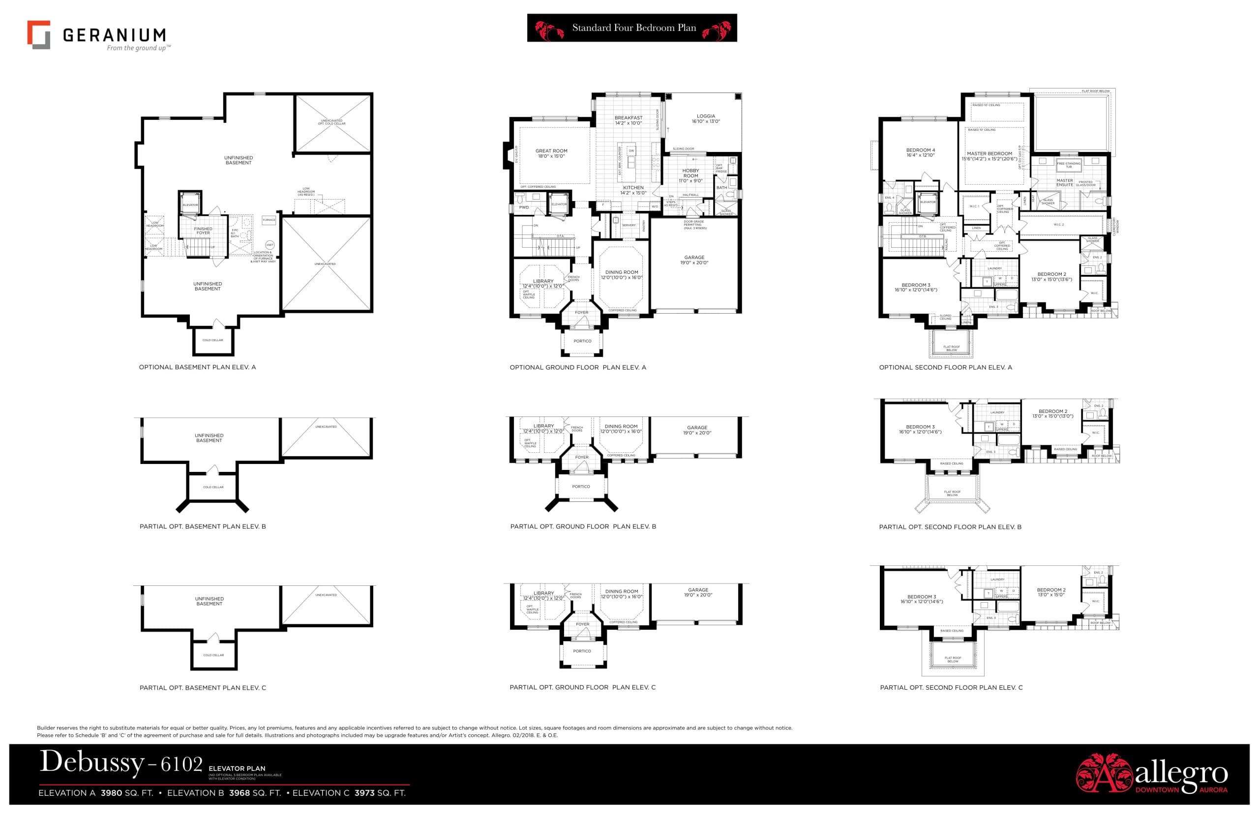 Debussy - 6102 (Elevator Plan) Floor Plan at Allegro Phase 4 - 3980 sq.ft