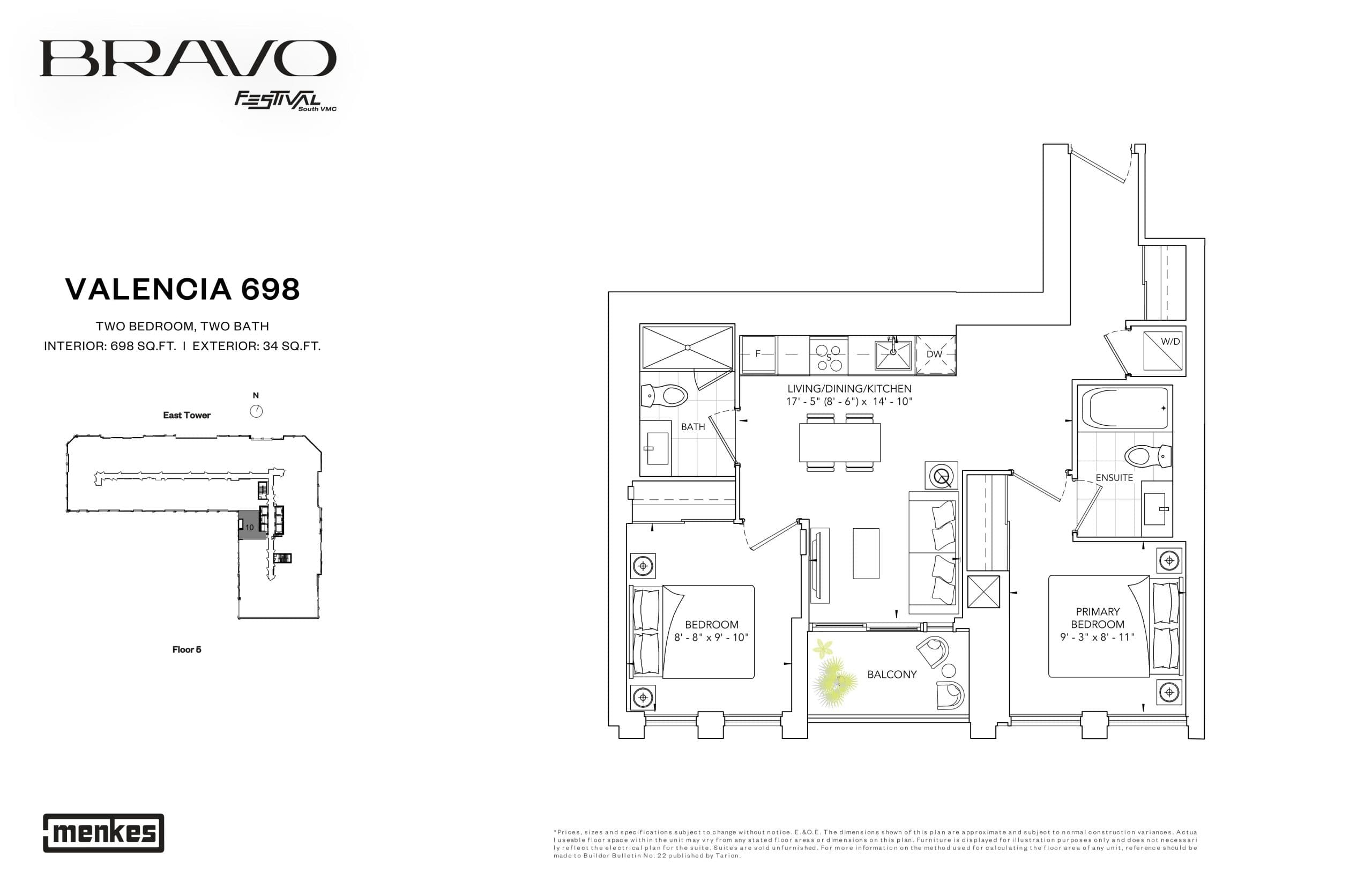 Valencia 698 Floor Plan at Bravo Condos - 698 sq.ft