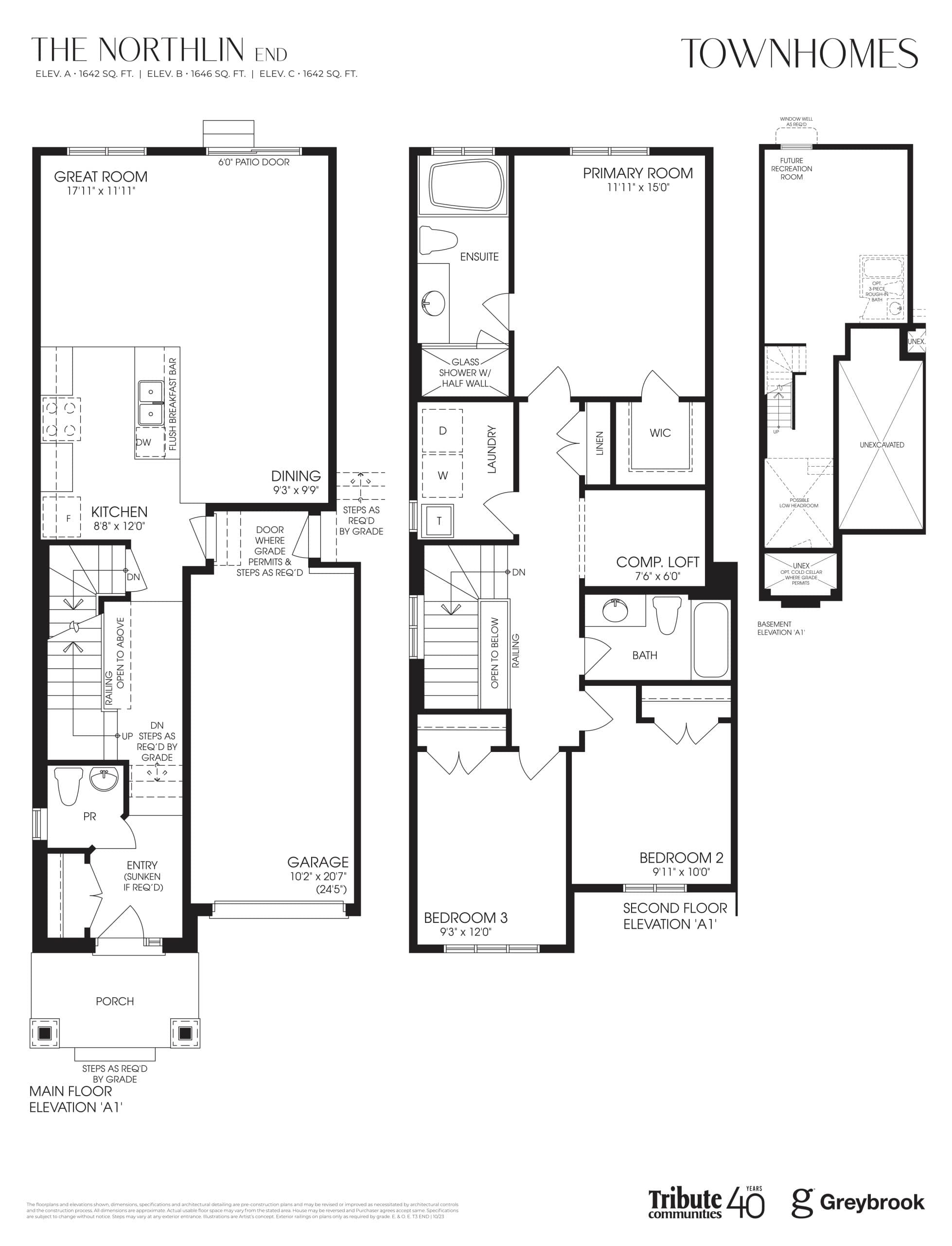 The Northlin (End) Floor Plan at Lindsay Heights Towns - 1642 sq.ft