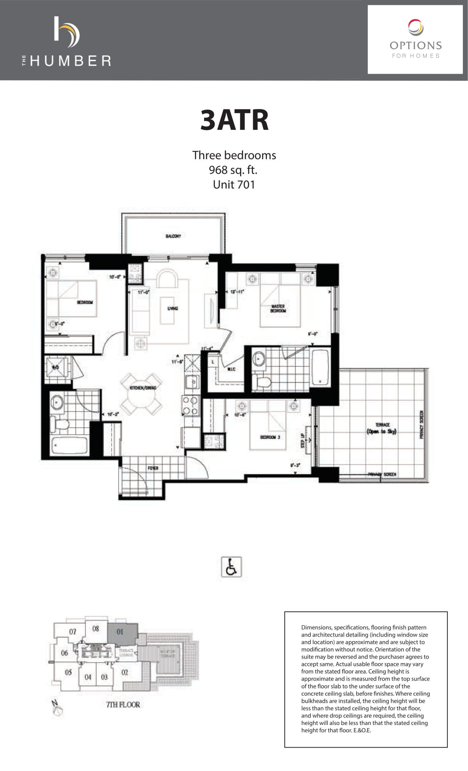 3ATR Floor Plan at The Humber Condos - 968 sq.ft