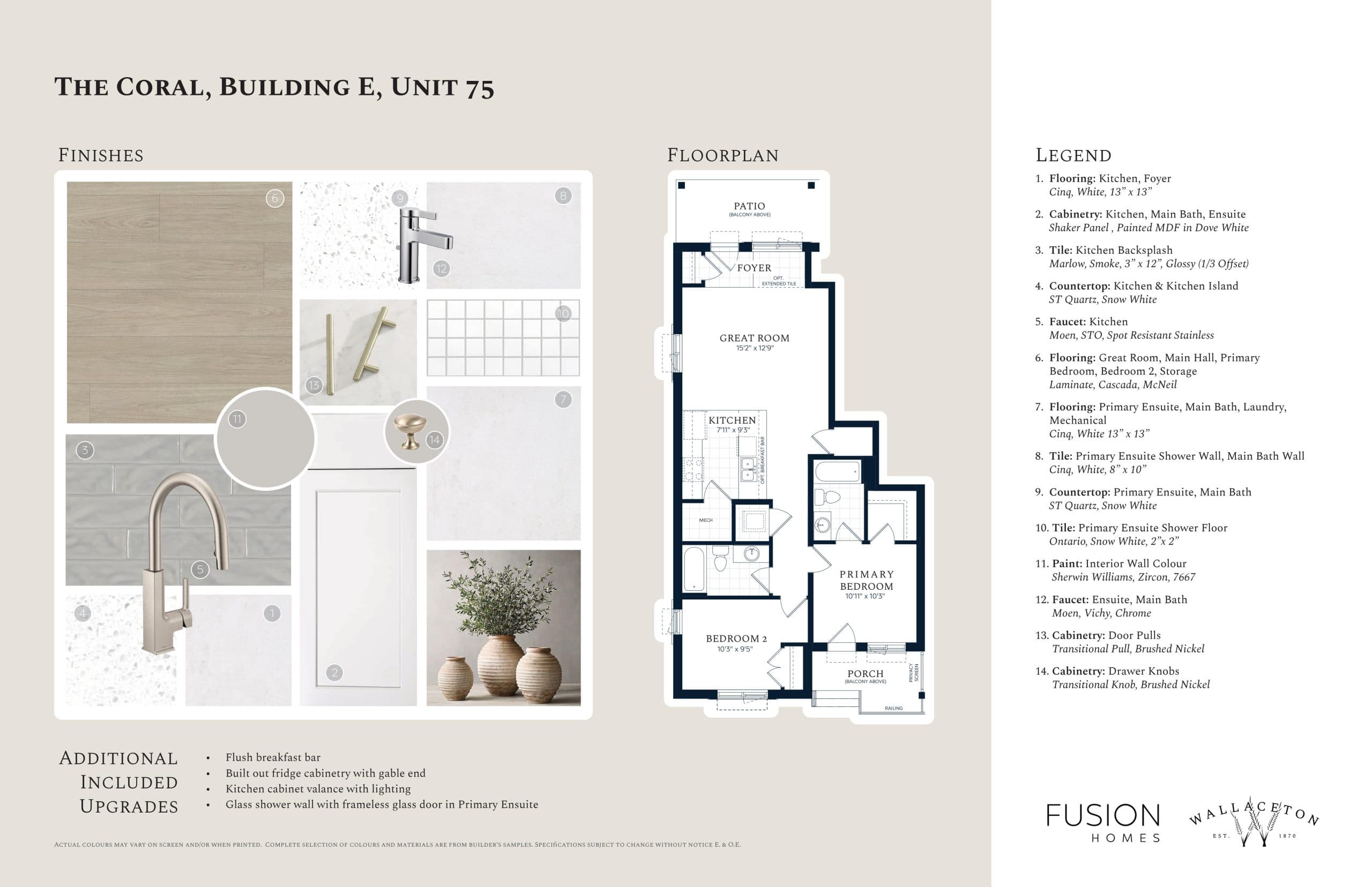 The Coral (Bldg. E, Unit 75) Floor Plan at Wallaceton by Fusion Homes - 930 sq.ft