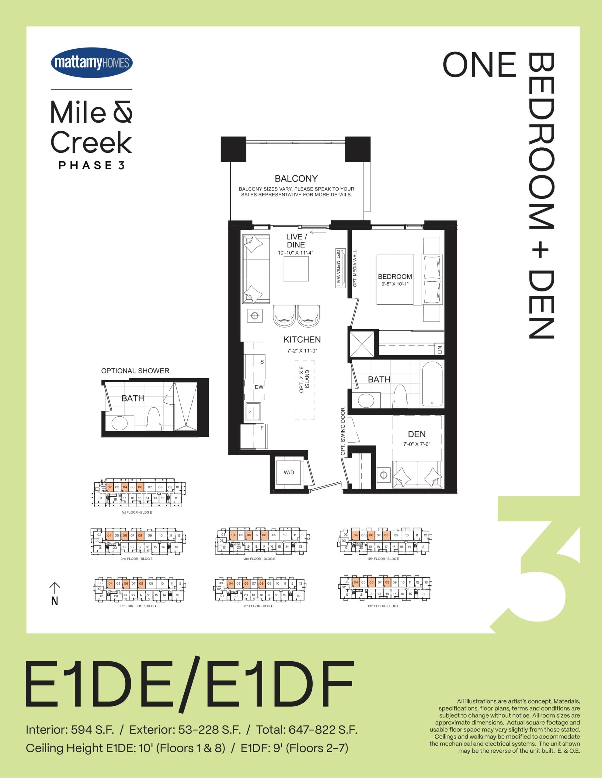 E1DE/E1DF Floor Plan at Mile & Creek Condos Phase 3 - 594 sq.ft