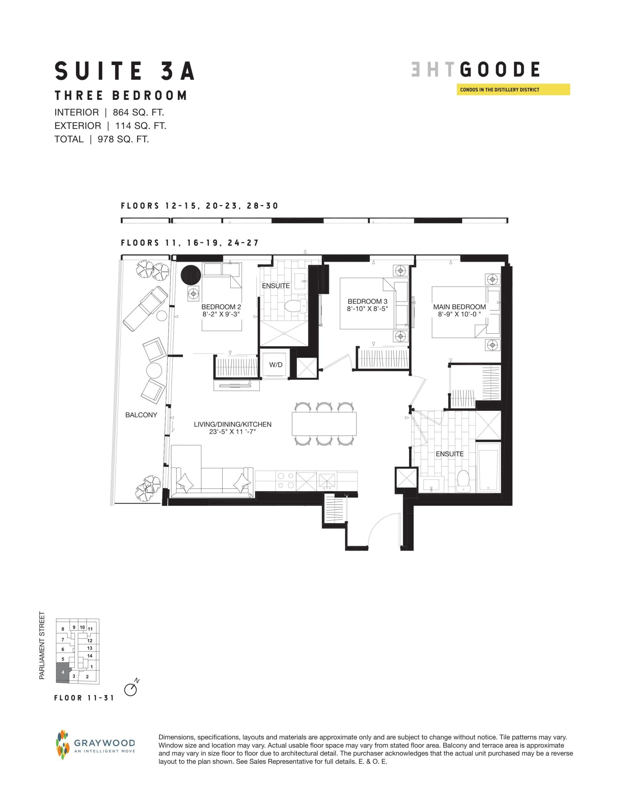 Suite 3A Floor Plan at The Goode Condos - 864 sq.ft