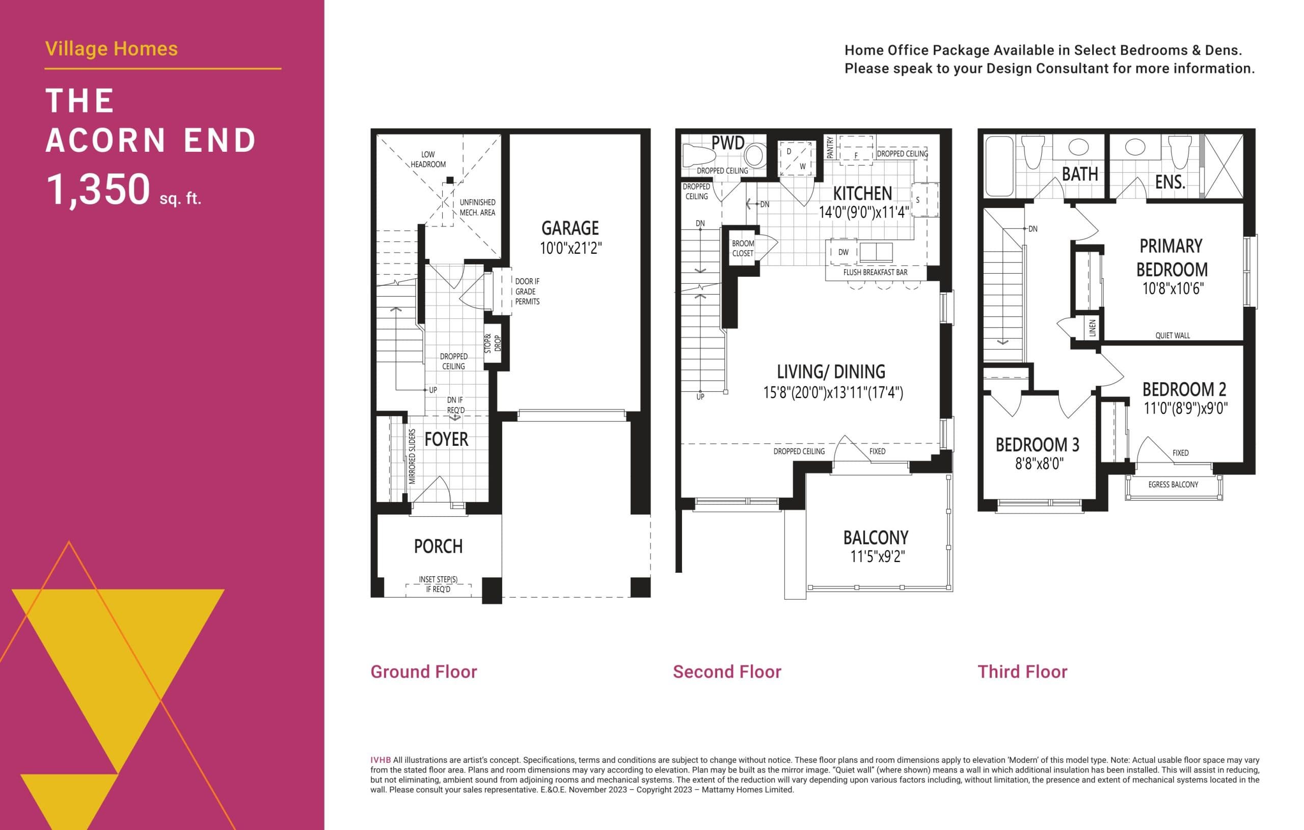 The Acorn End Floor Plan at Vicinity West Towns - 1350 sq.ft