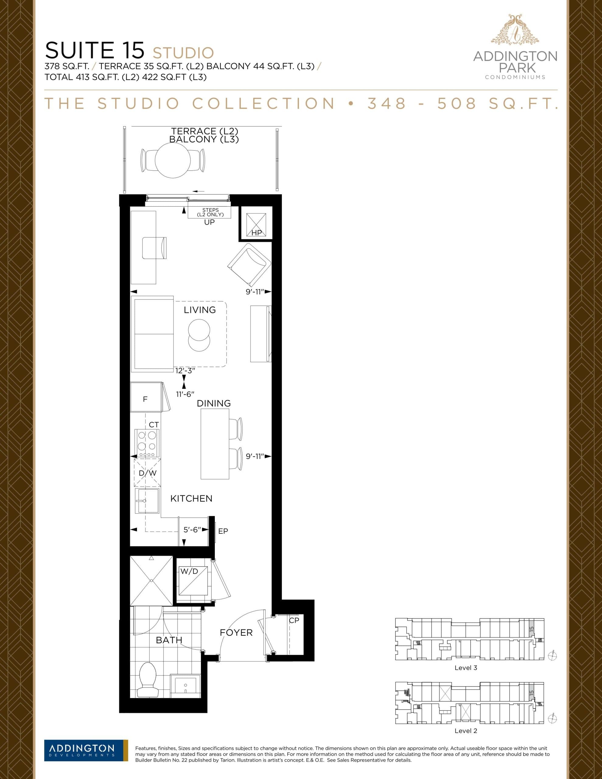 Suite 15 Floor Plan at Addington Park Condos - 375 sq.ft