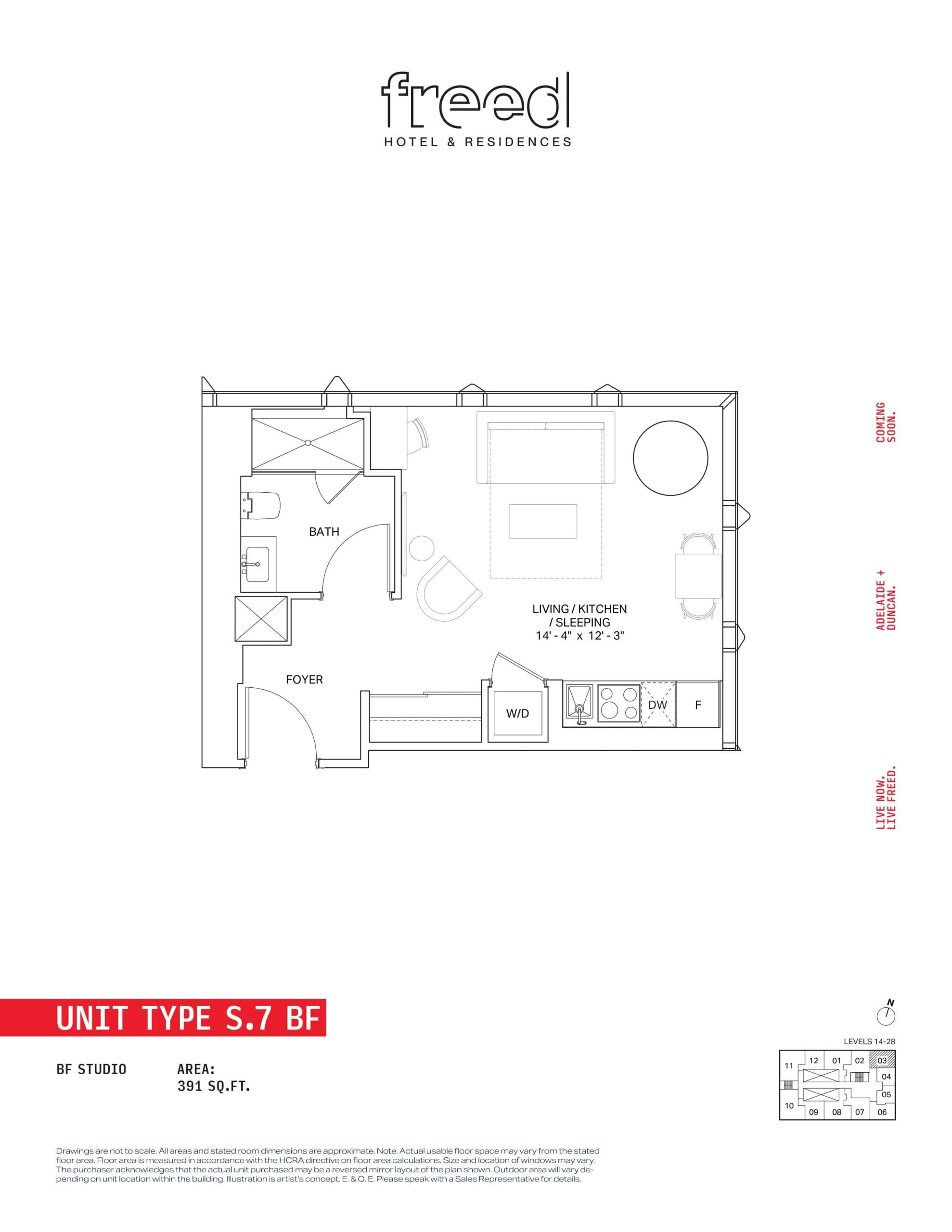 S.7 BF Floor Plan at Freed Hotel & Residences - 391 sq.ft