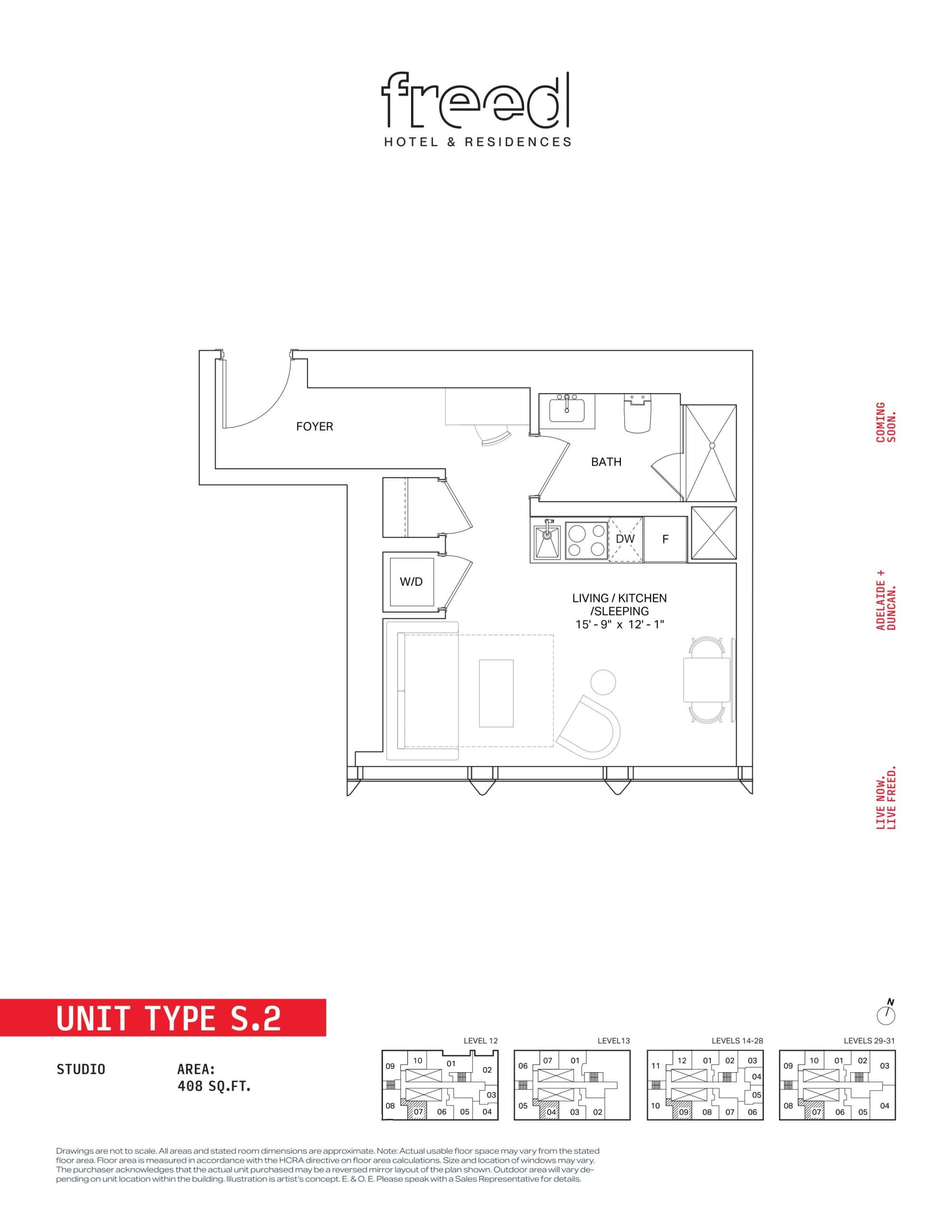 S.2 Floor Plan at Freed Hotel & Residences - 408 sq.ft